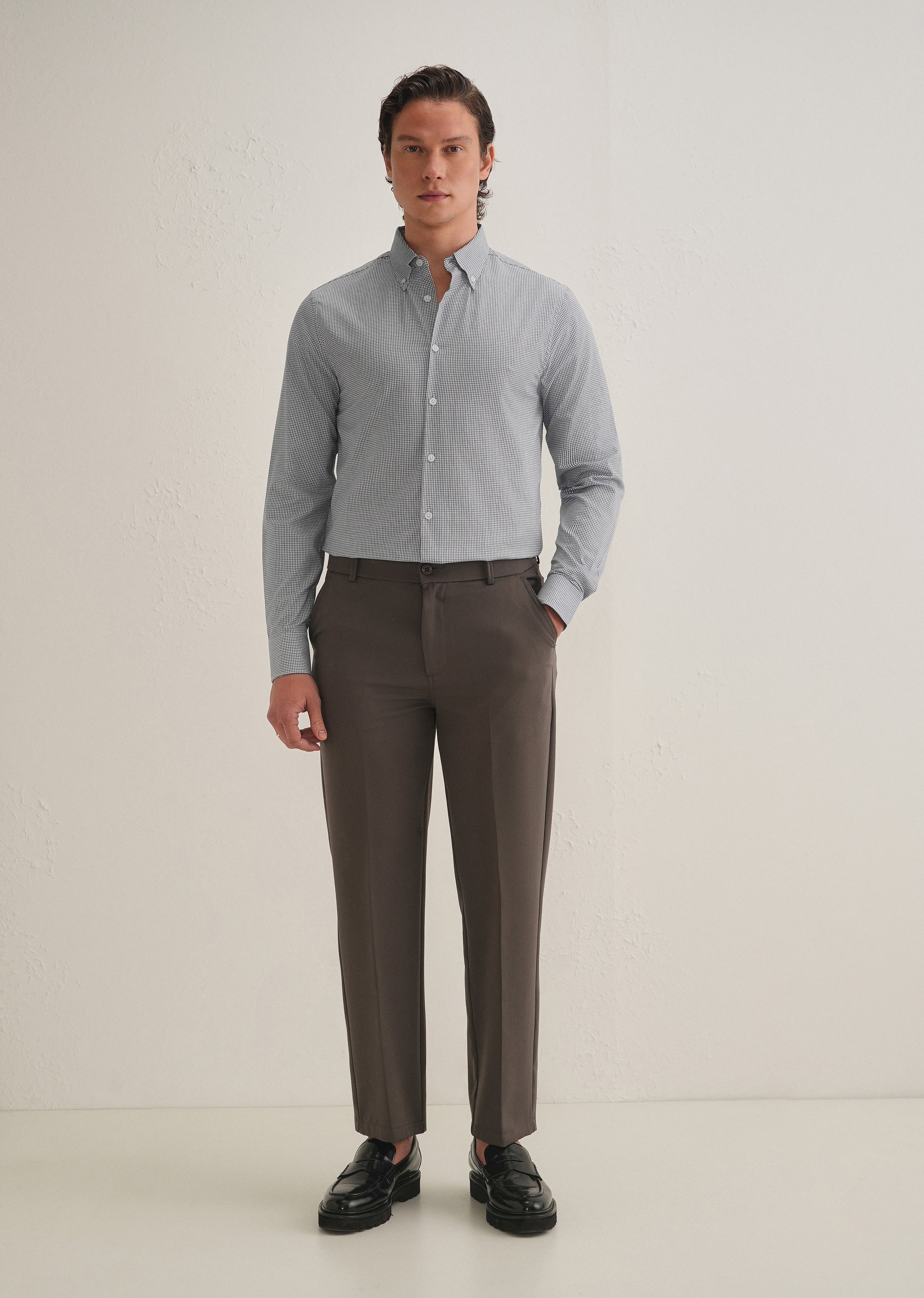 Navy Blue Geometric Dobby Cotton Shirt