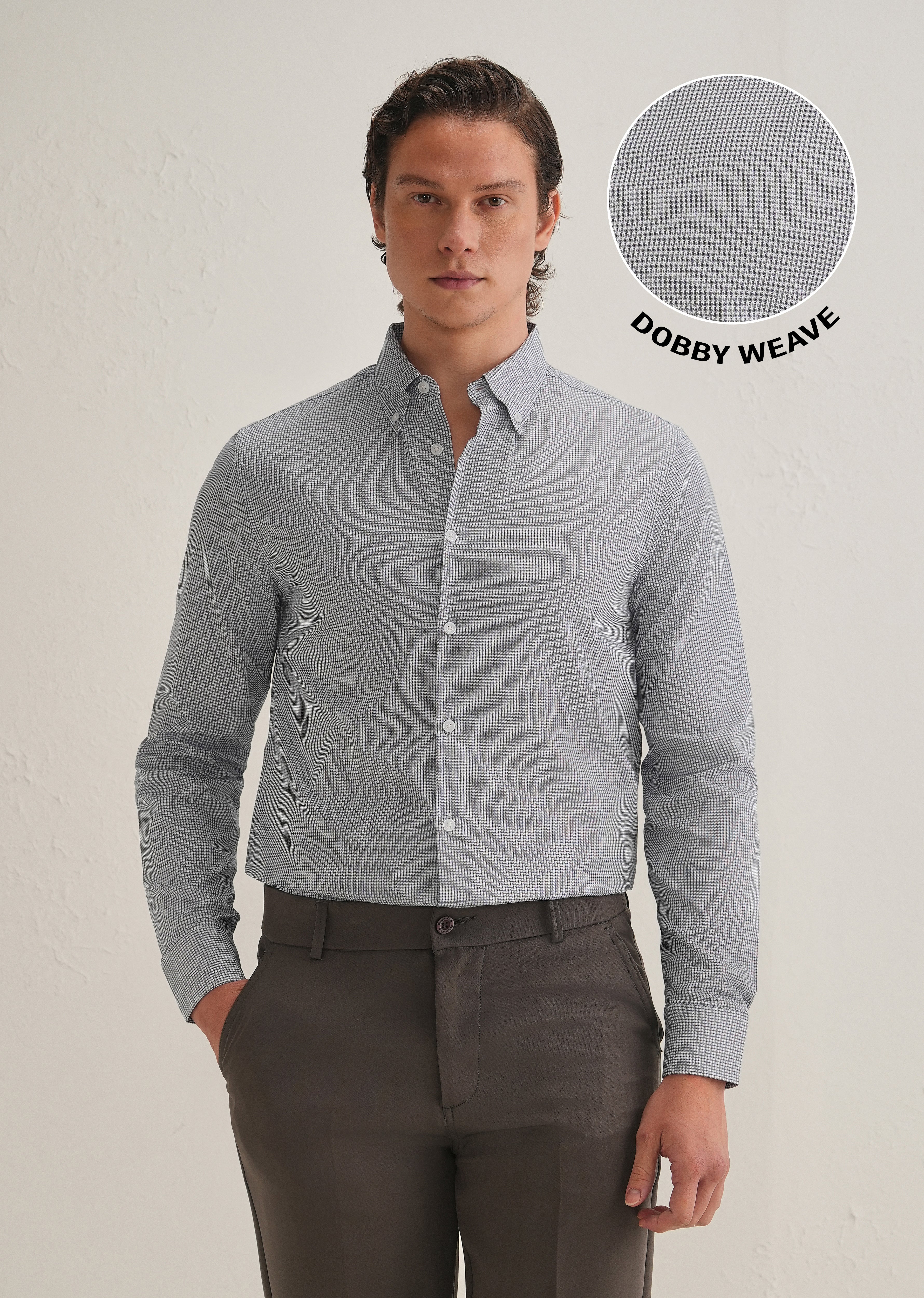 Navy Blue Geometric Dobby Cotton Shirt