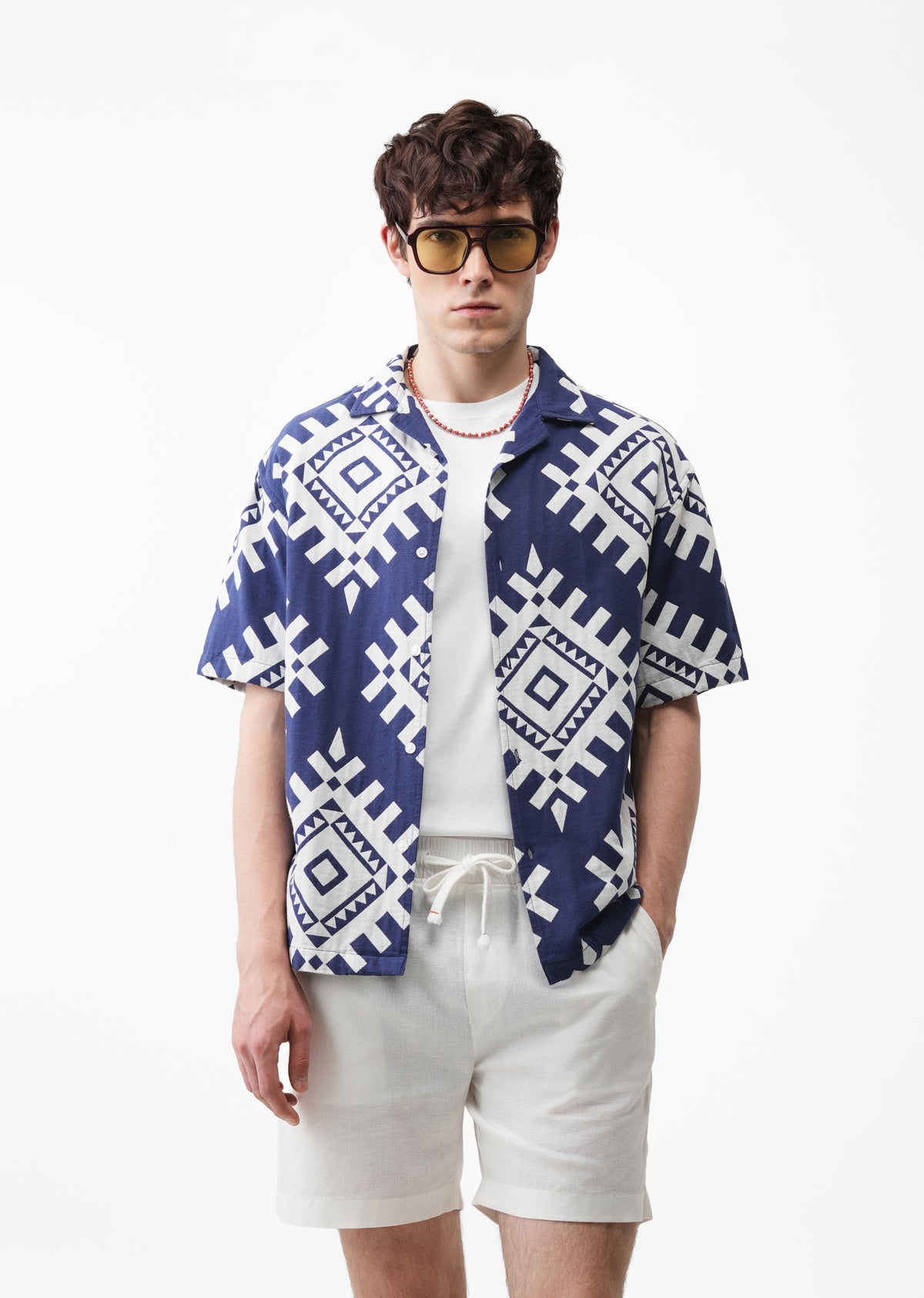 Navy Blue Geometric Jacquard Shirt
