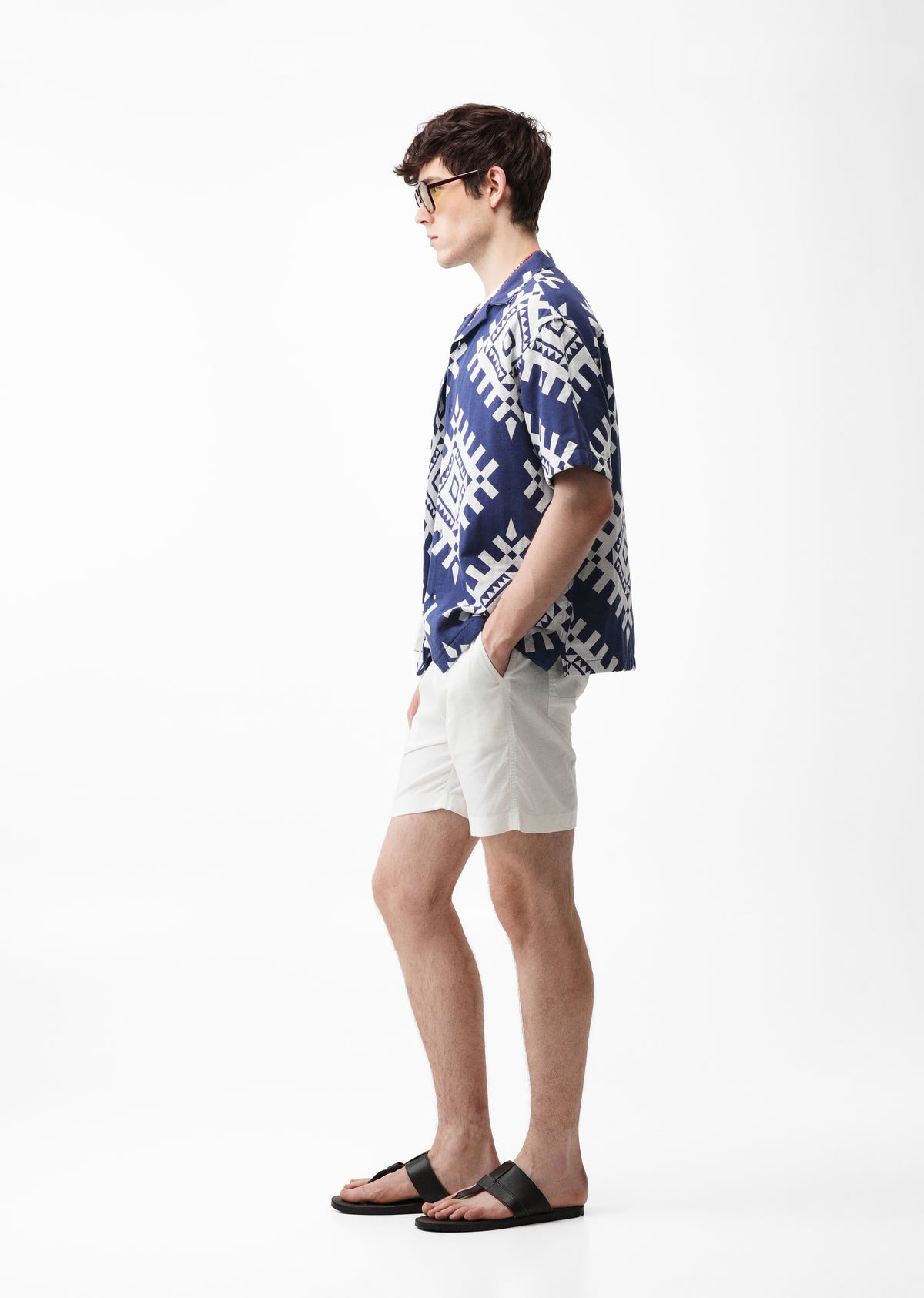 Navy Blue Geometric Jacquard Shirt