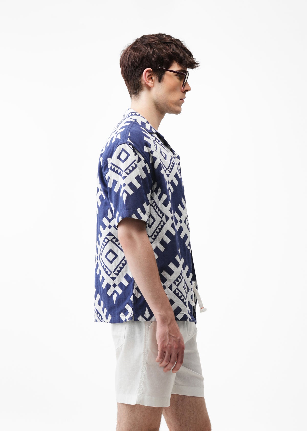Navy Blue Geometric Jacquard Shirt