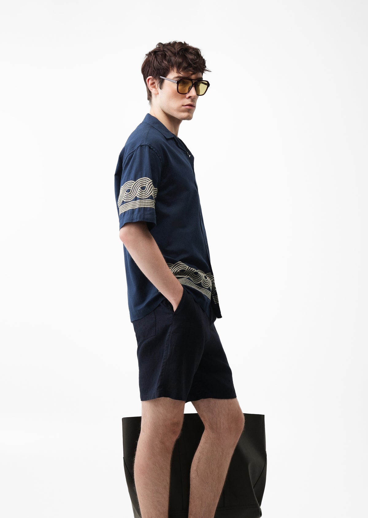 Navy Blue Placement Embroidery Shirt