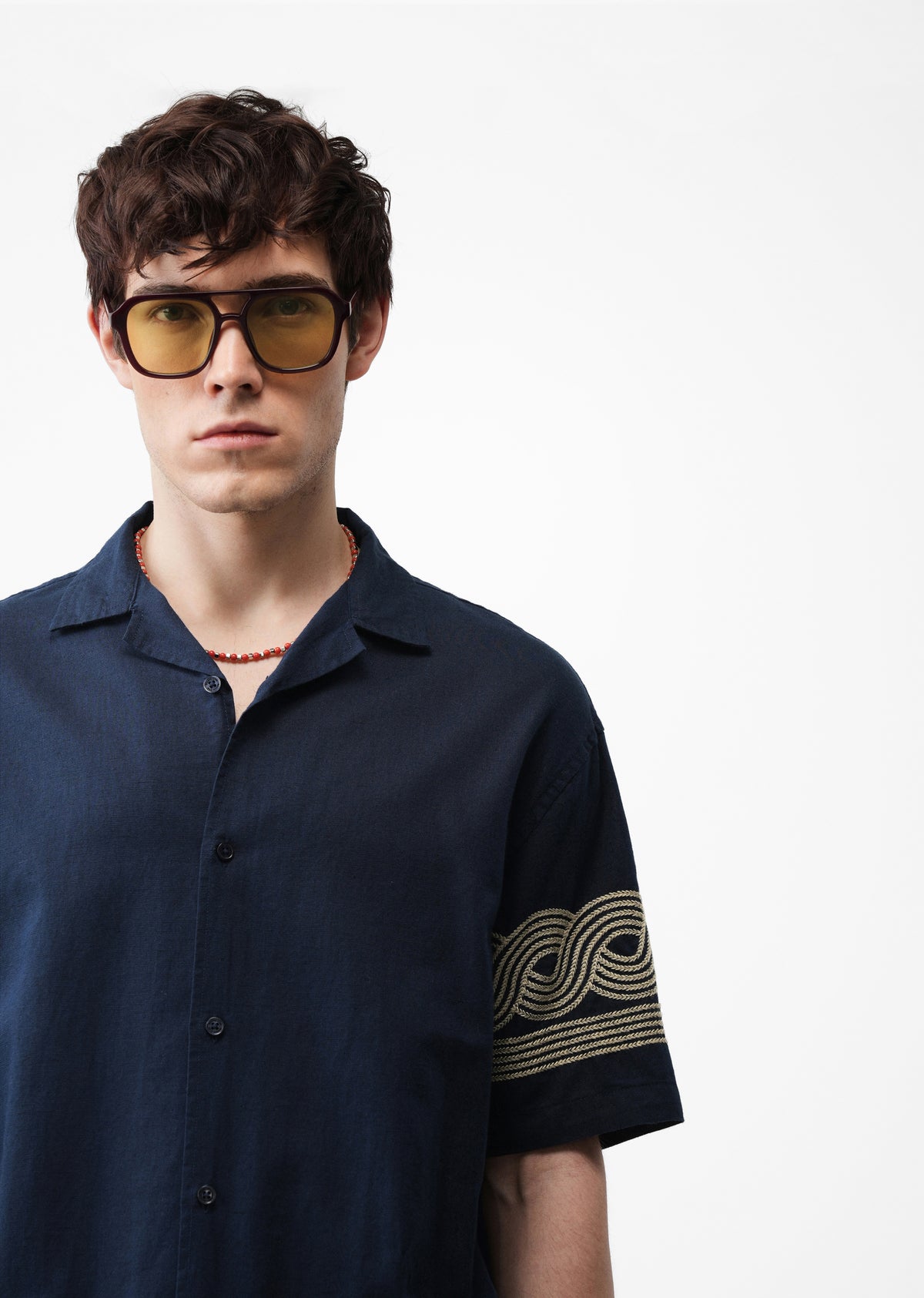Navy Blue Placement Embroidery Shirt
