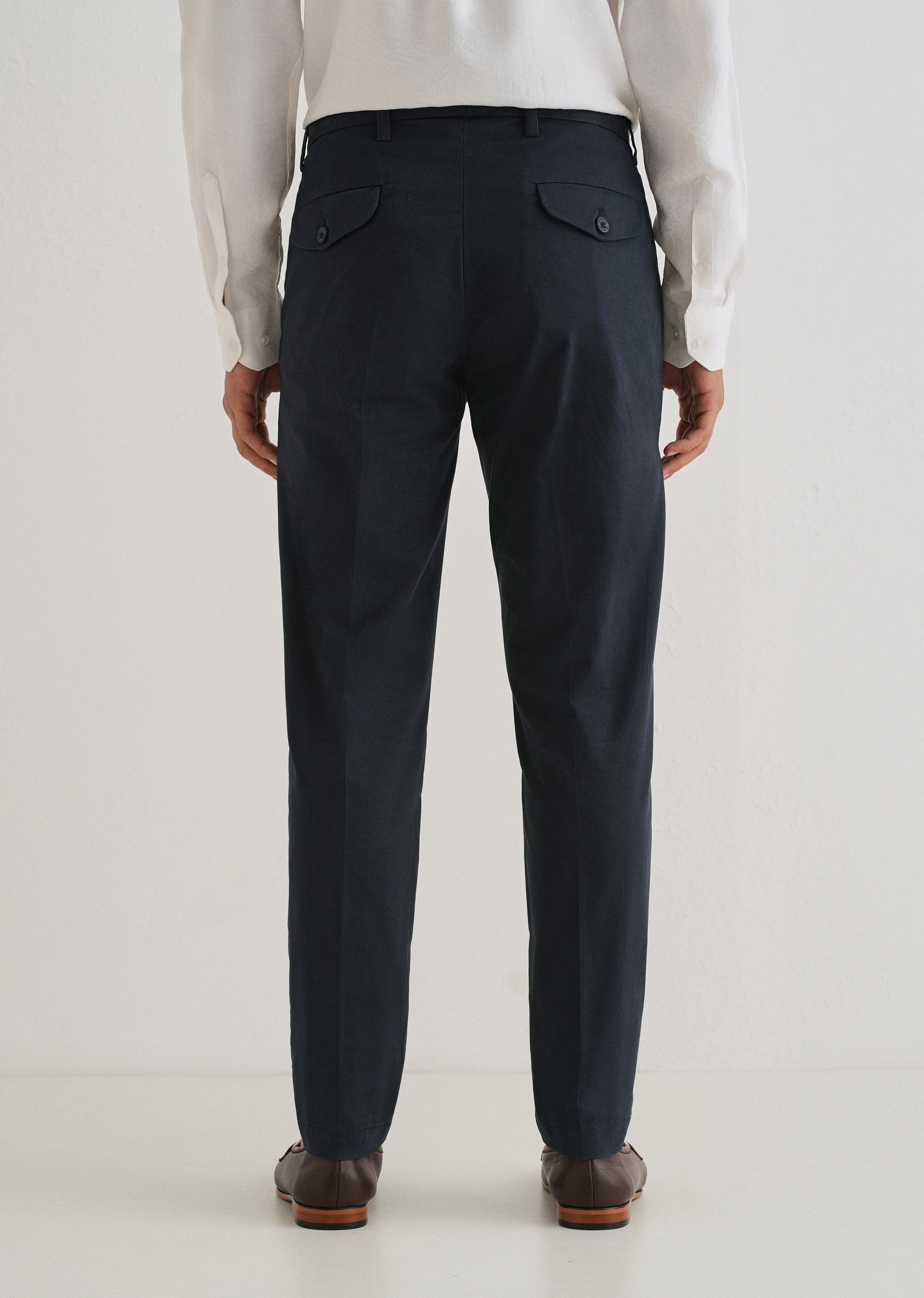 Navy Blue Plain Pleated Chinos