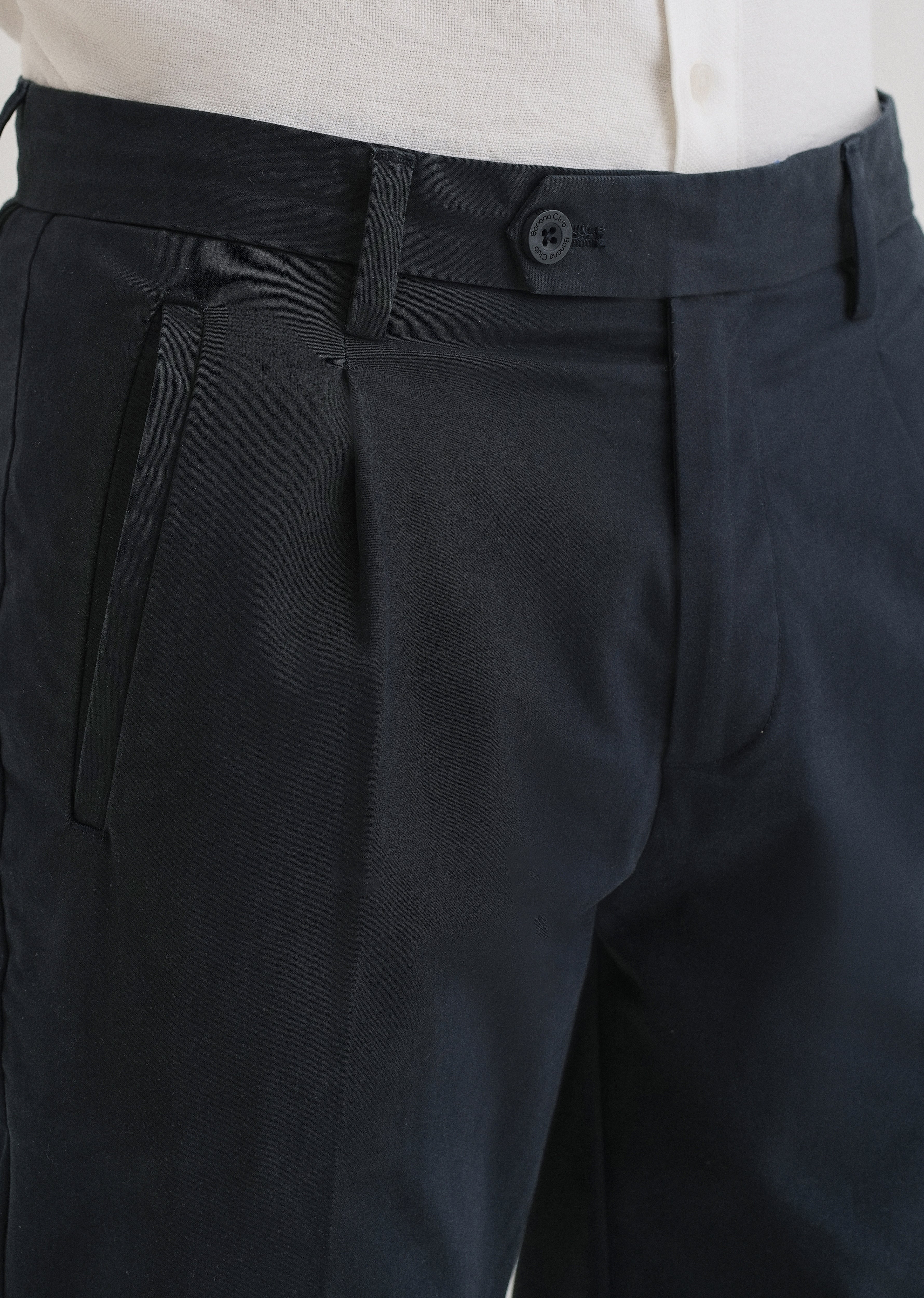 Navy Blue Plain Pleated Chinos