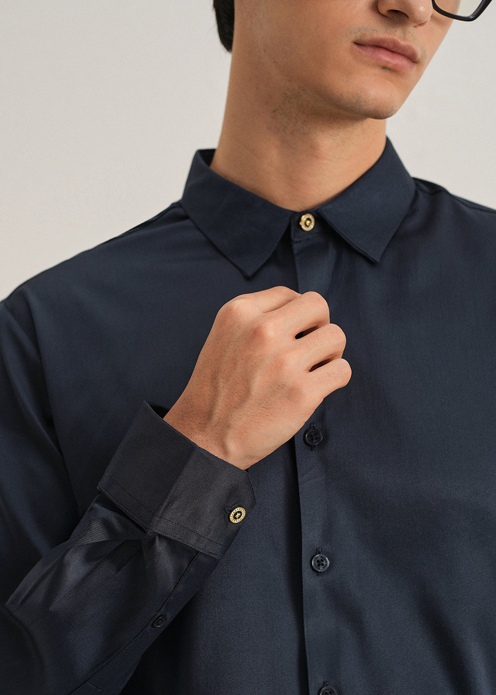 Navy Blue Plain Stitchless Placket Shirt
