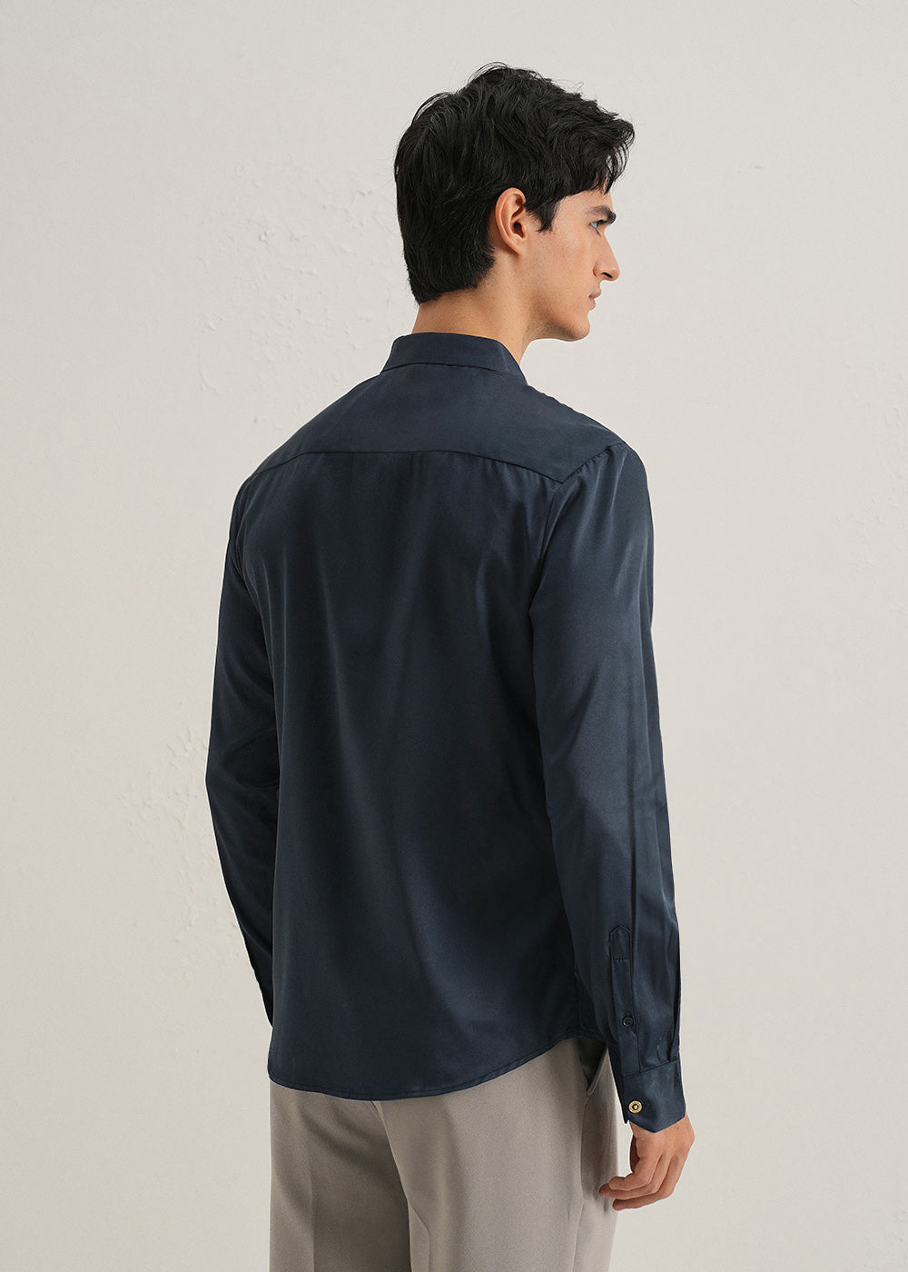 Navy Blue Plain Stitchless Placket Shirt