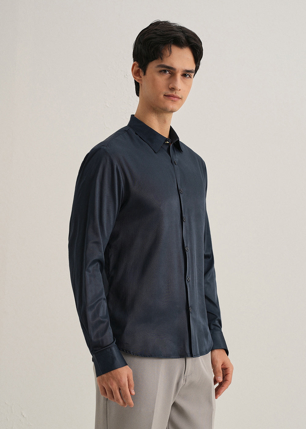 Navy Blue Plain Stitchless Placket Shirt