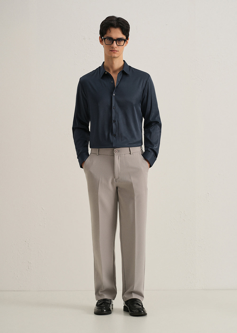 Navy Blue Plain Stitchless Placket Shirt