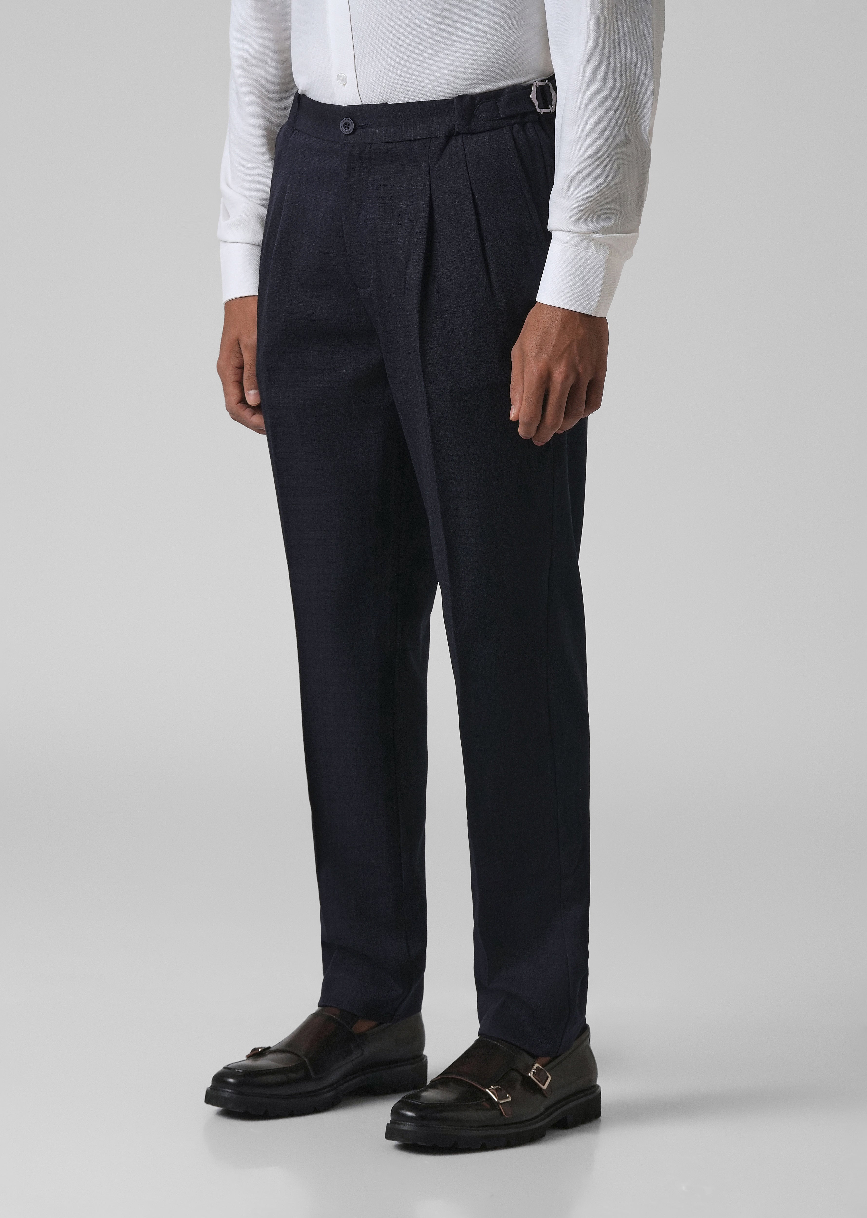 Navy Blue Pleated Gurkha Pant