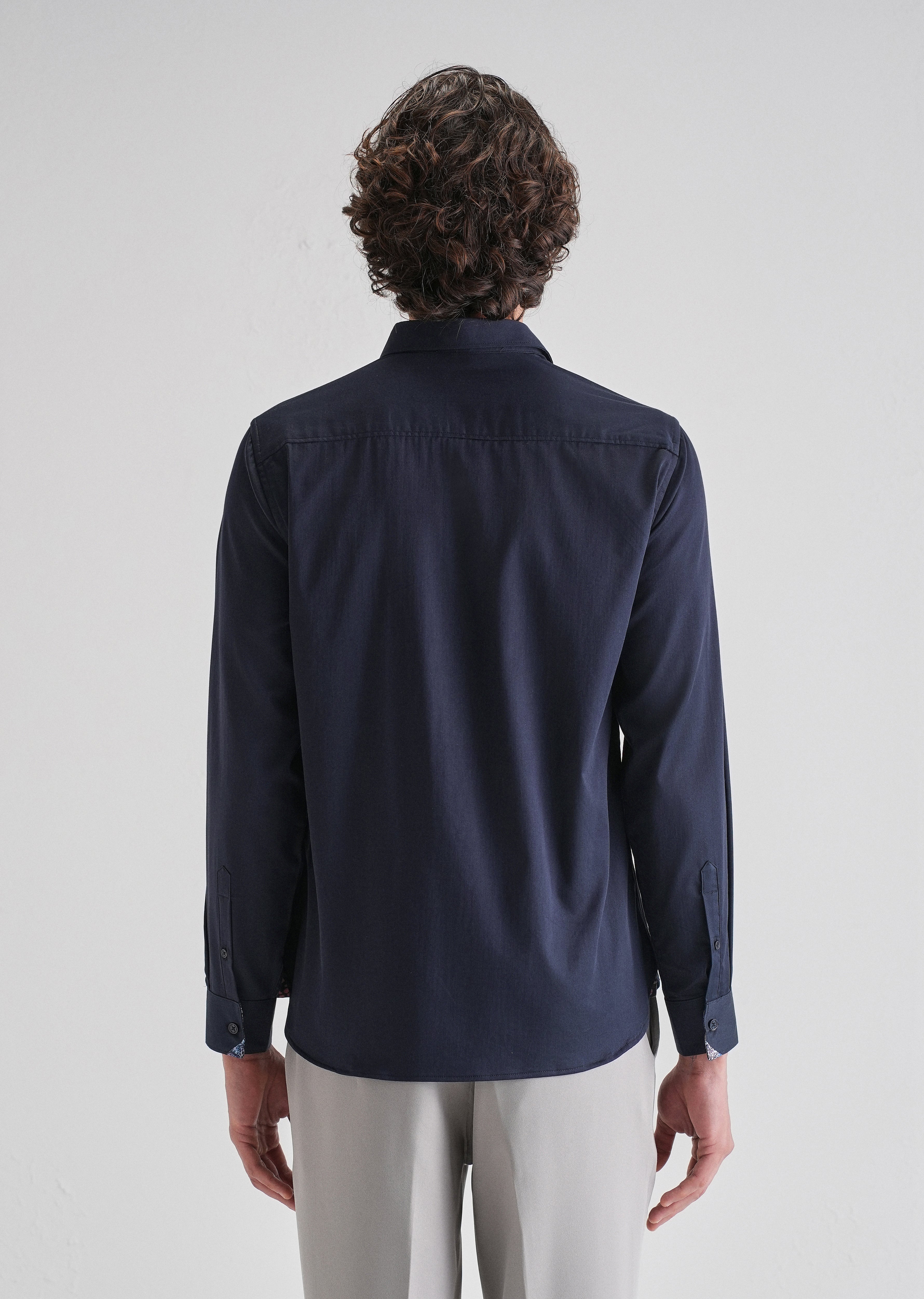 Navy Blue Printed Cuff Shirt
