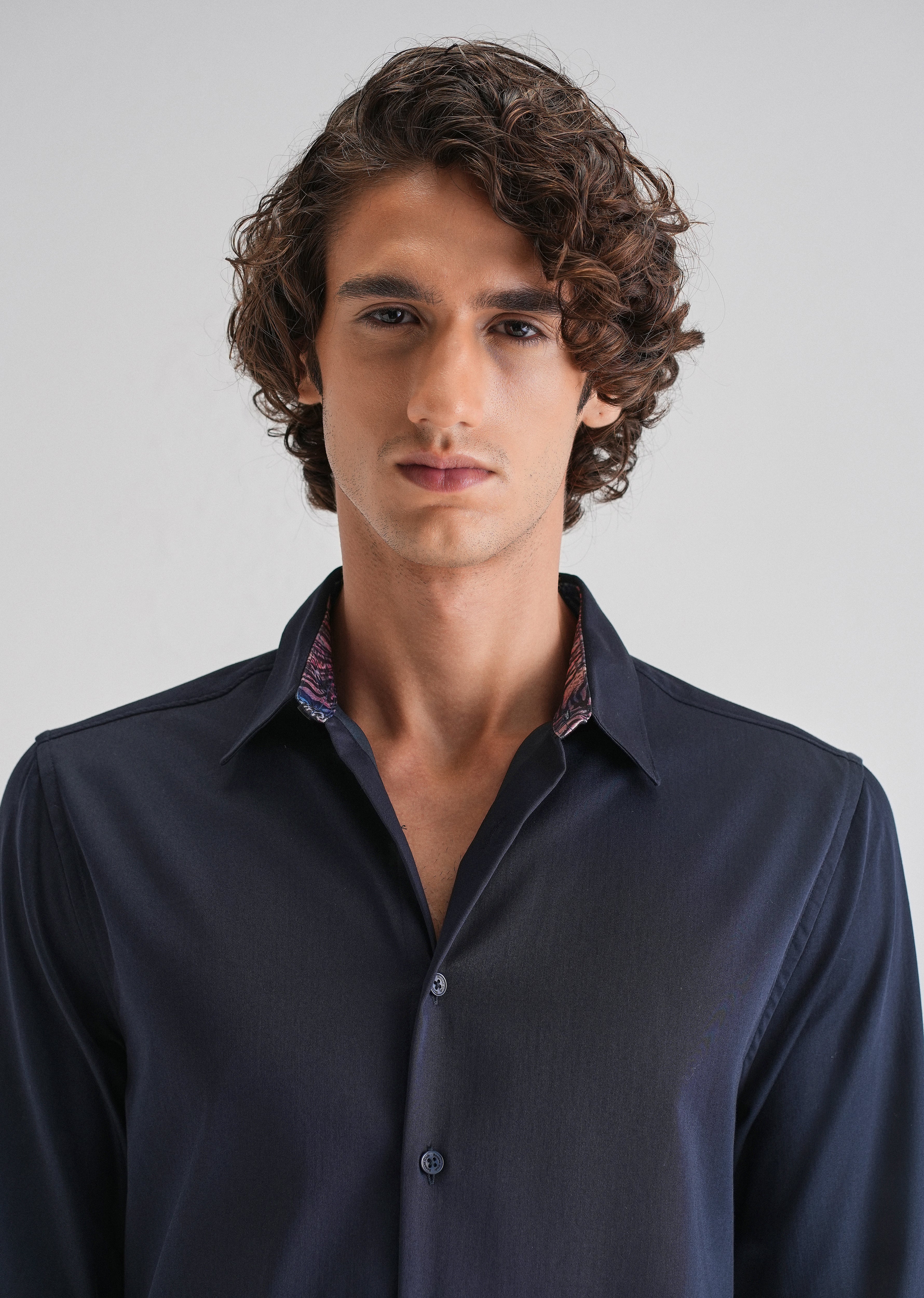 Navy Blue Printed Cuff Shirt