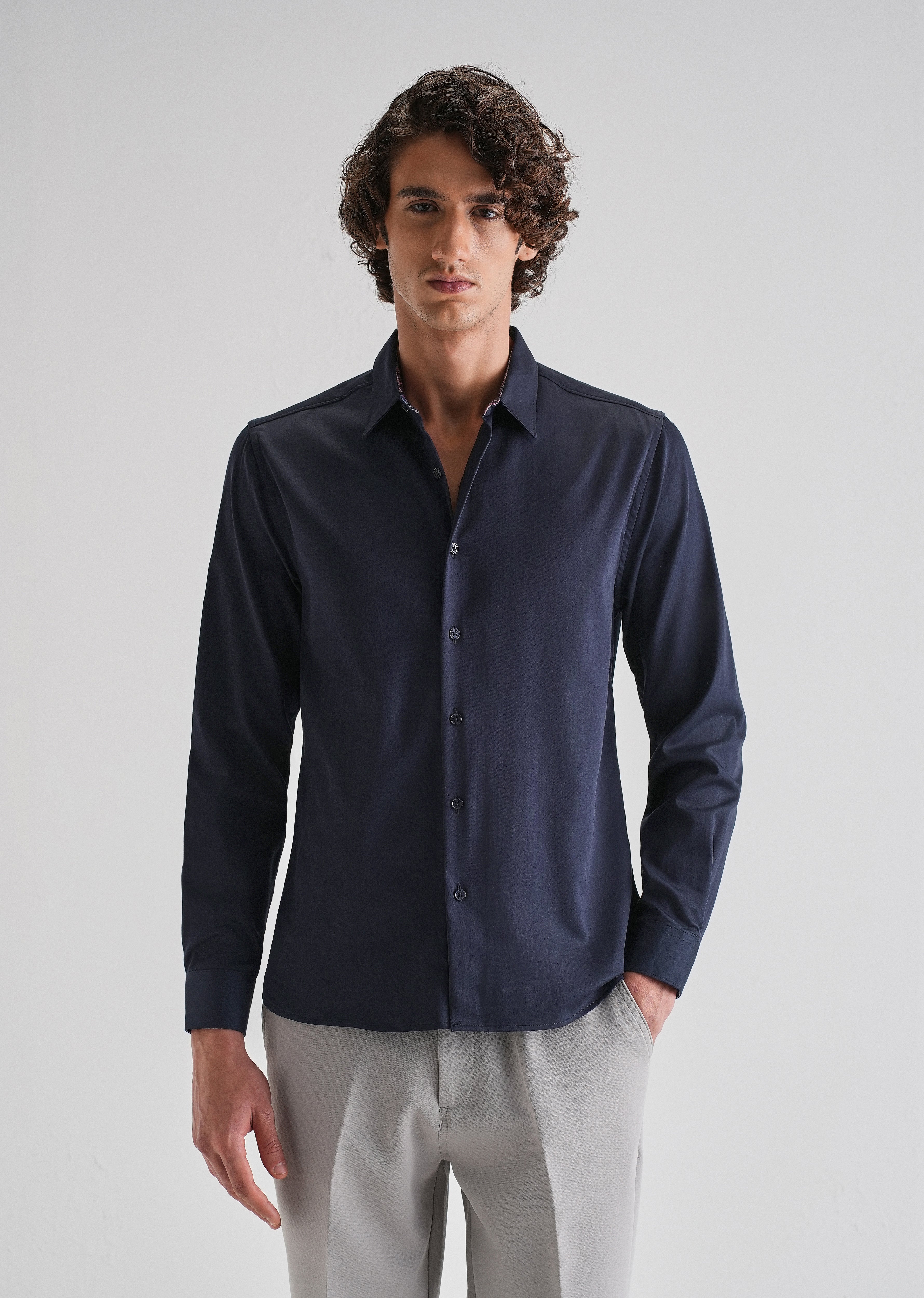 Navy Blue Printed Cuff Shirt