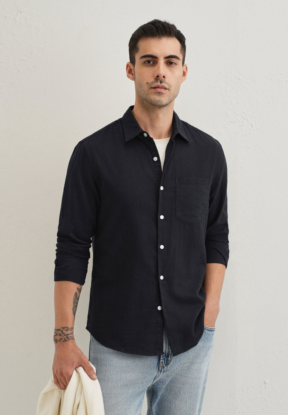Navy Blue Plain Pure Cotton Shirt