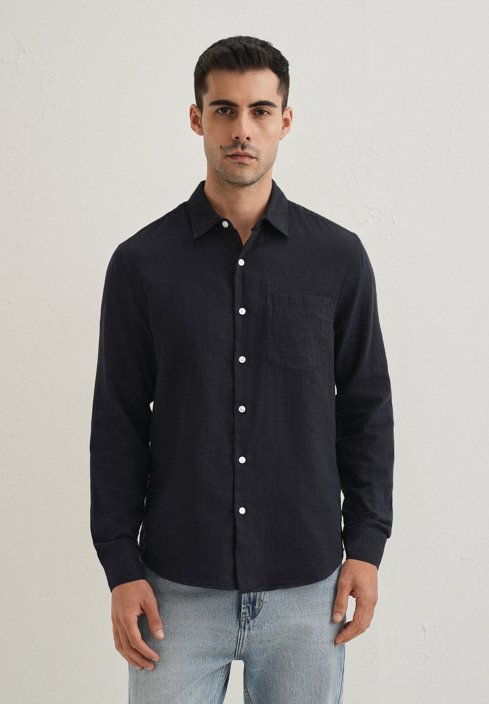 Navy Blue Plain Pure Cotton Shirt