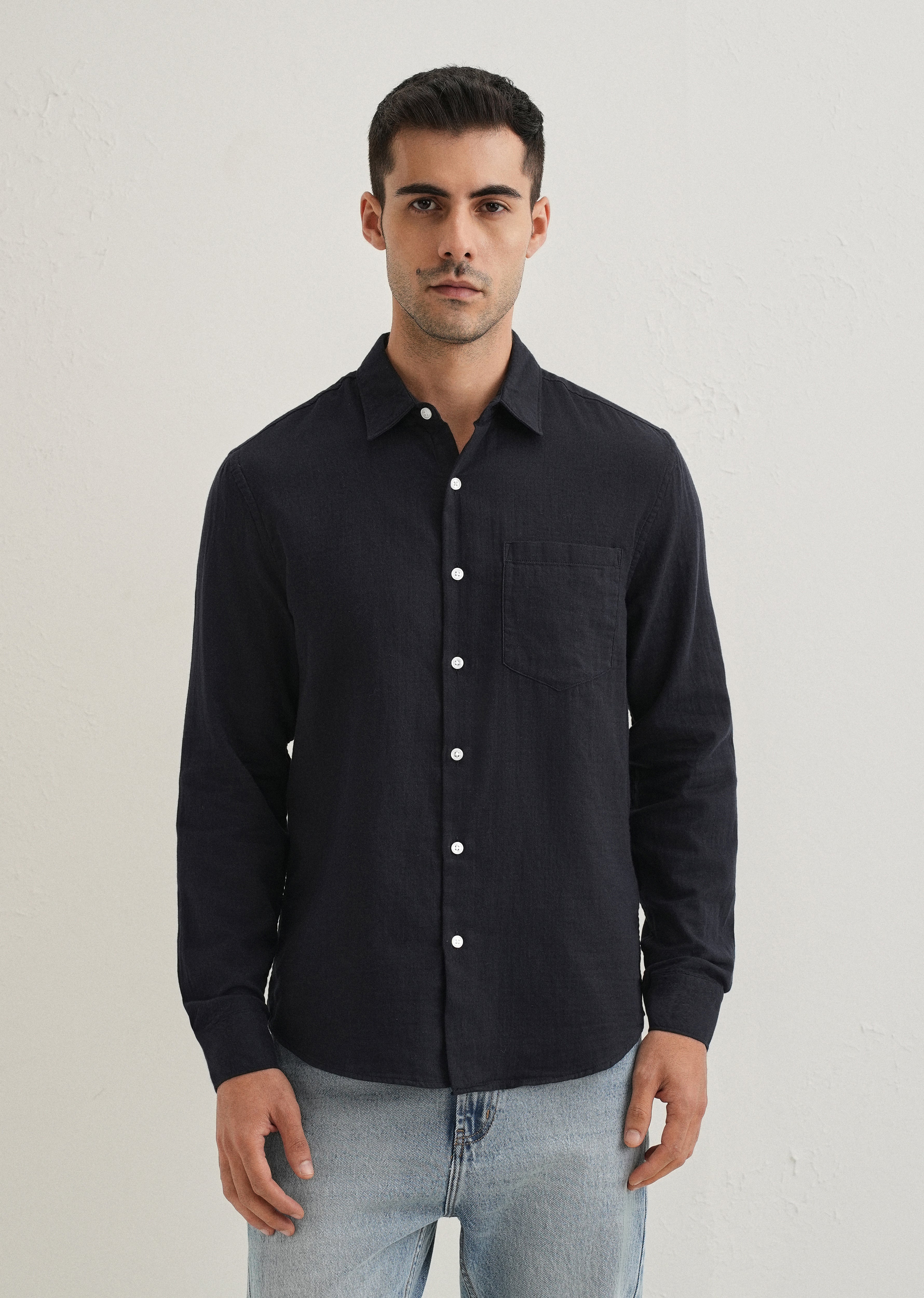 Navy Blue Plain Pure Cotton Shirt