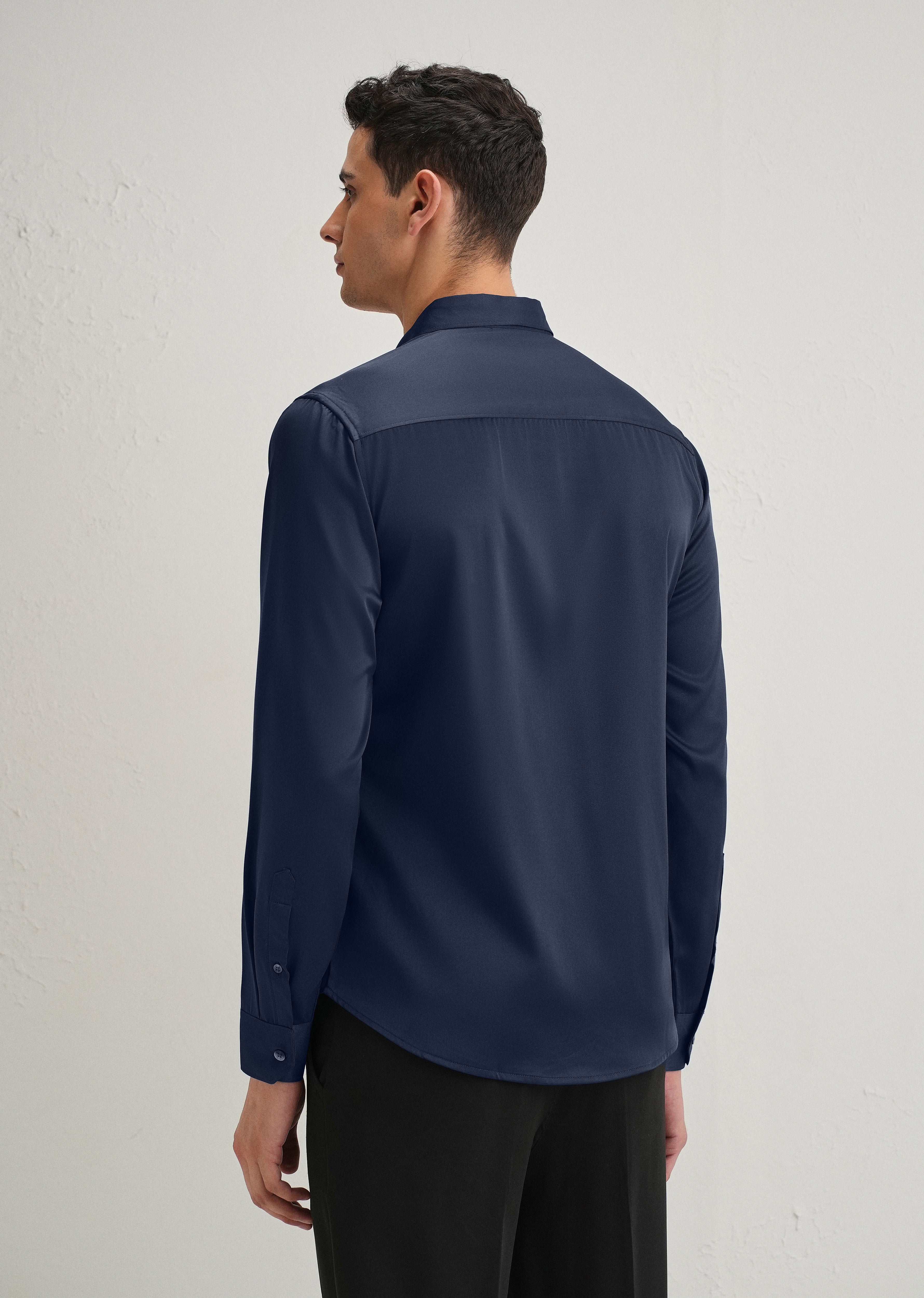 Navy Blue Premium Satin-Finish Plain Shirt