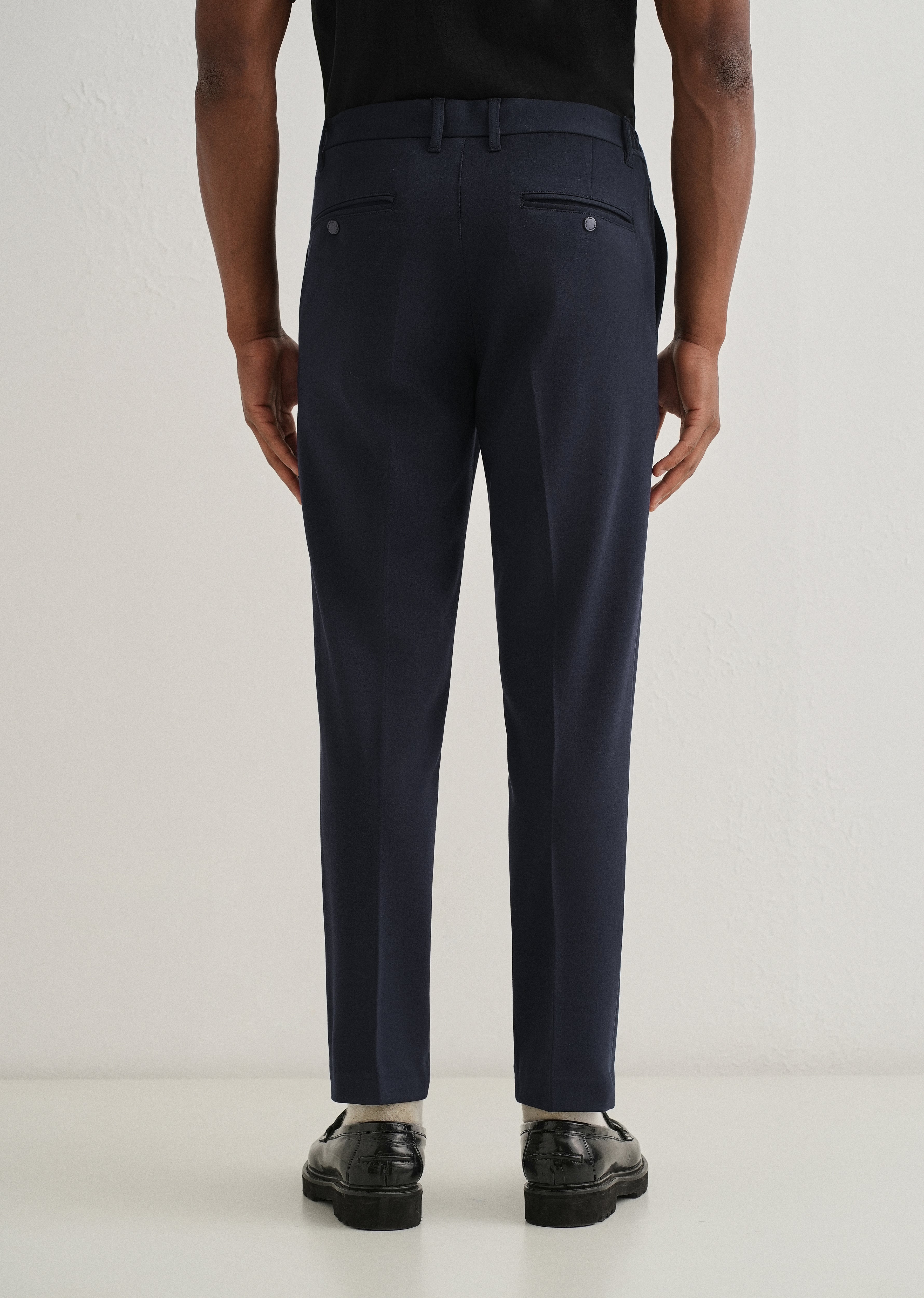 Navy Blue Semi Elasticated Slim Fit Trouser