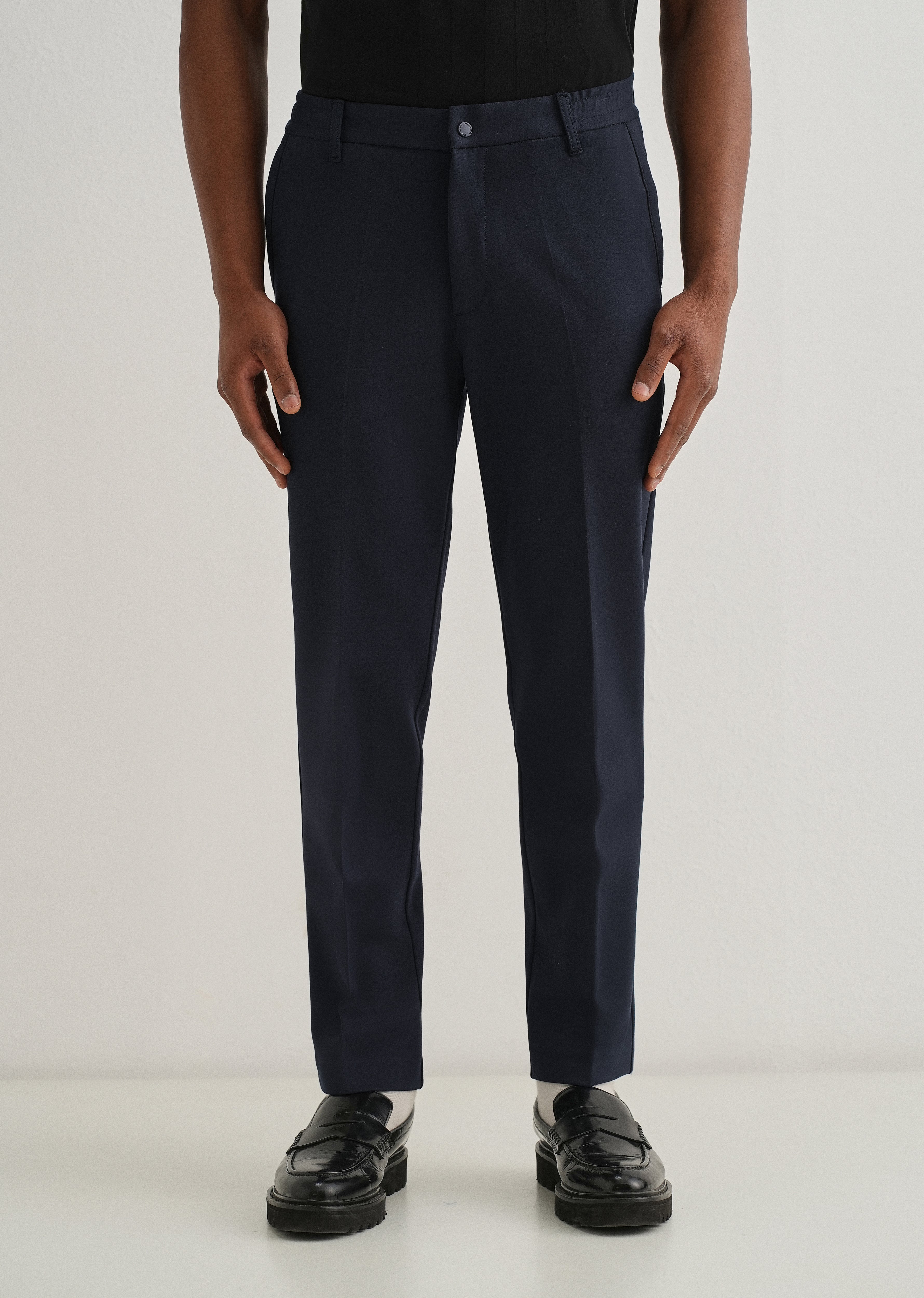Navy Blue Semi Elasticated Slim Fit Trouser