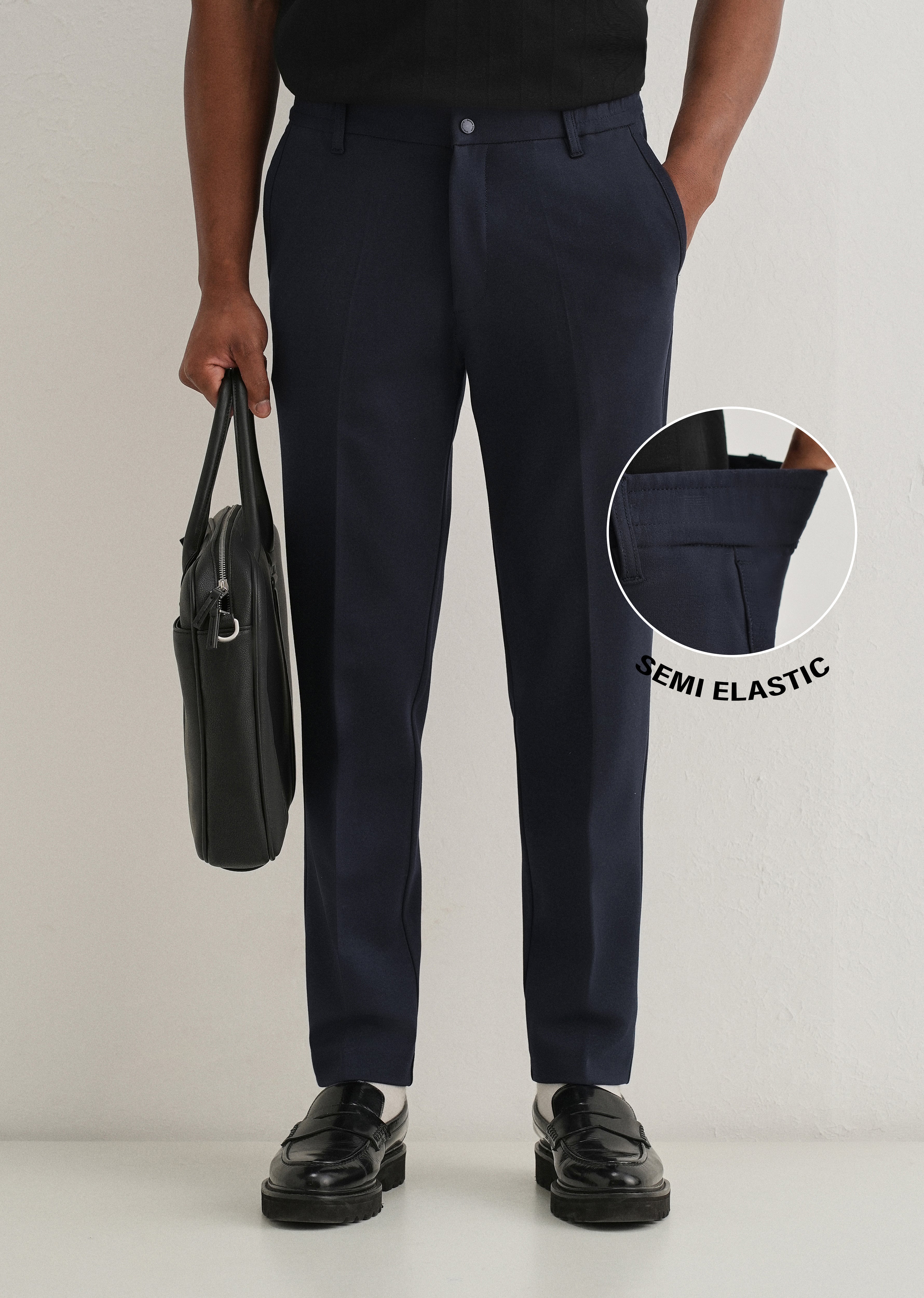 Navy Blue Semi Elasticated Slim Fit Trouser