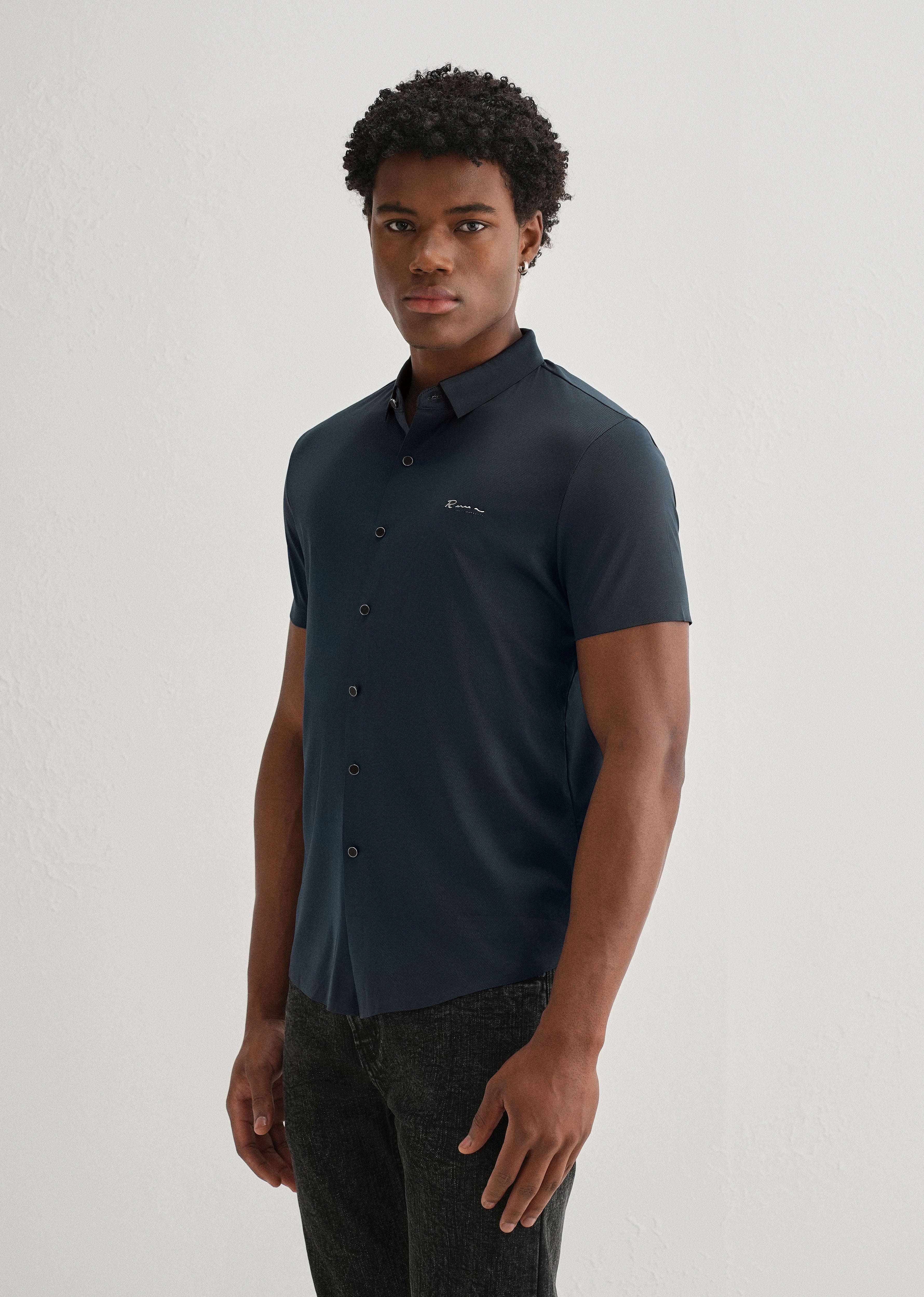 Navy Blue Stitchless Half Sleeve Shirt