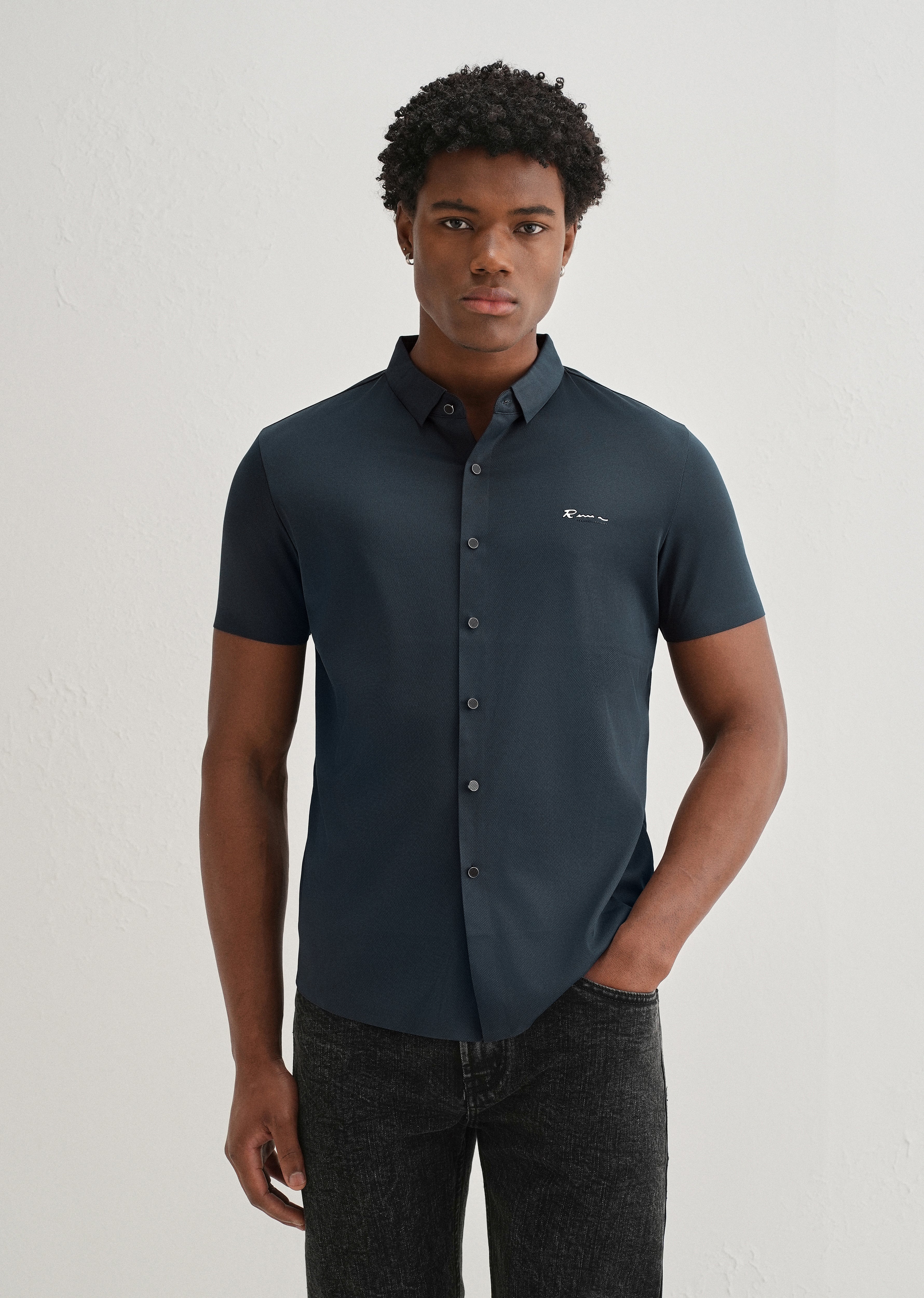 Navy Blue Stitchless Half Sleeve Shirt
