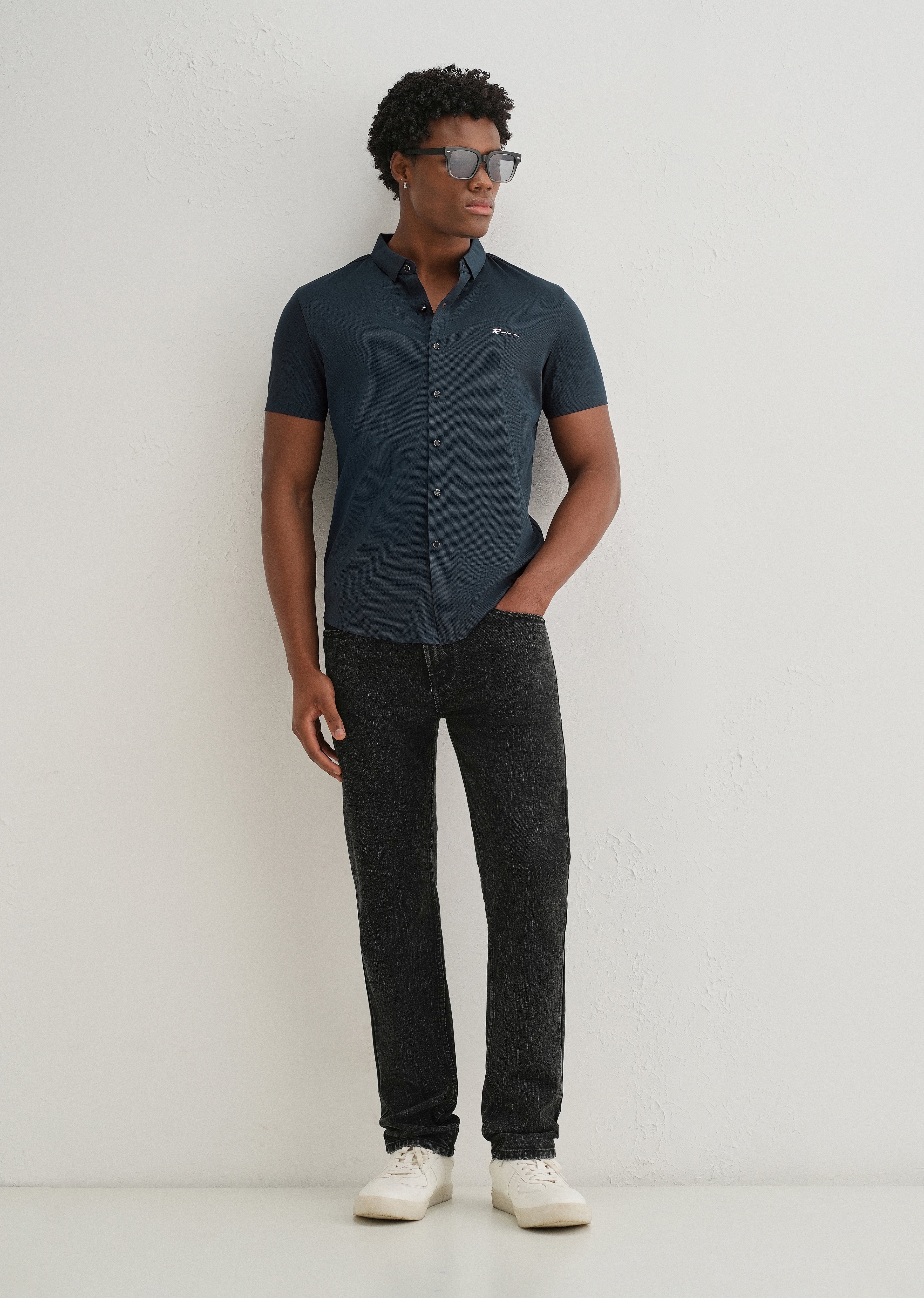 Navy Blue Stitchless Half Sleeve Shirt