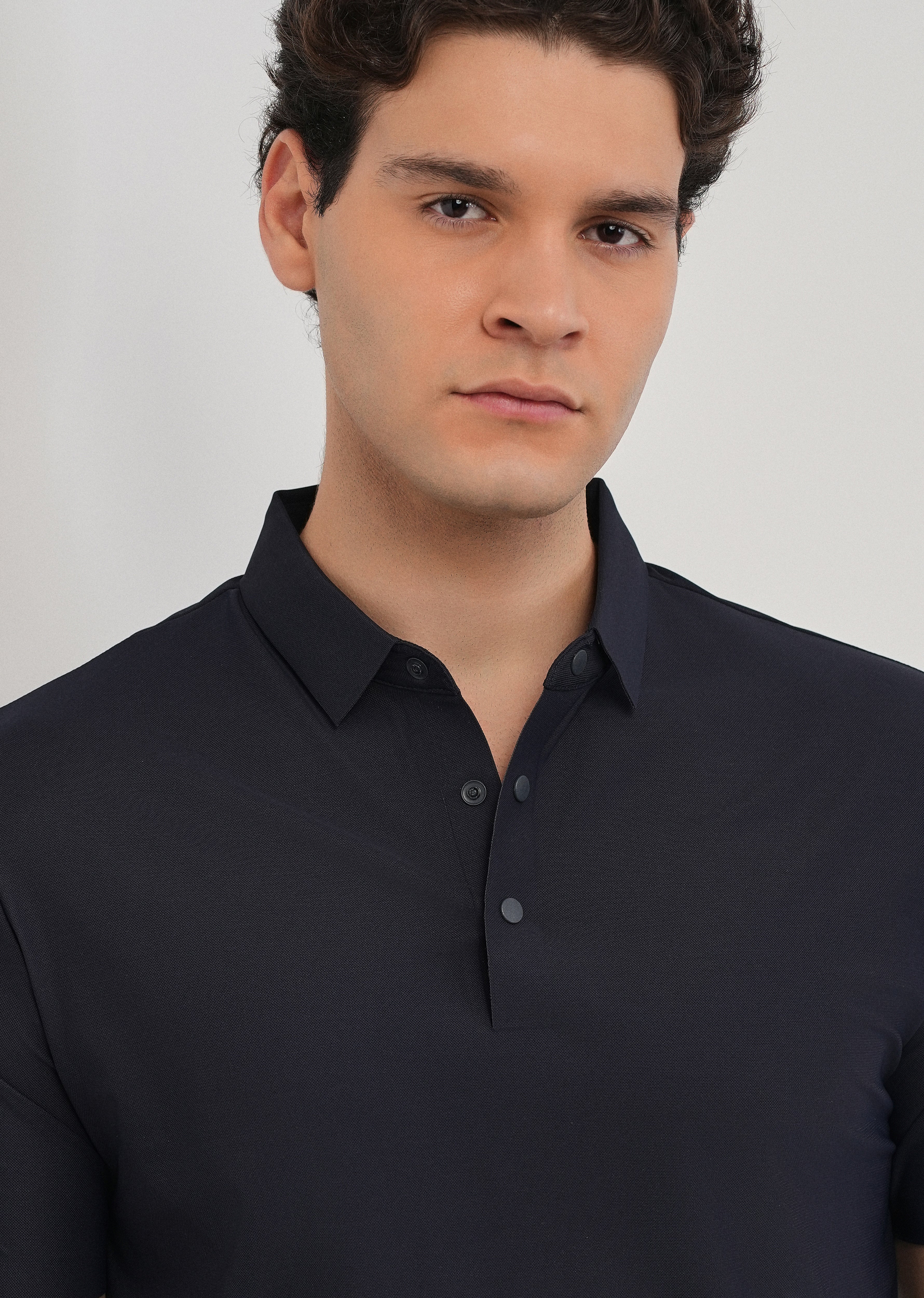 Navy Blue Stitchless Polo Collar T-Shirt