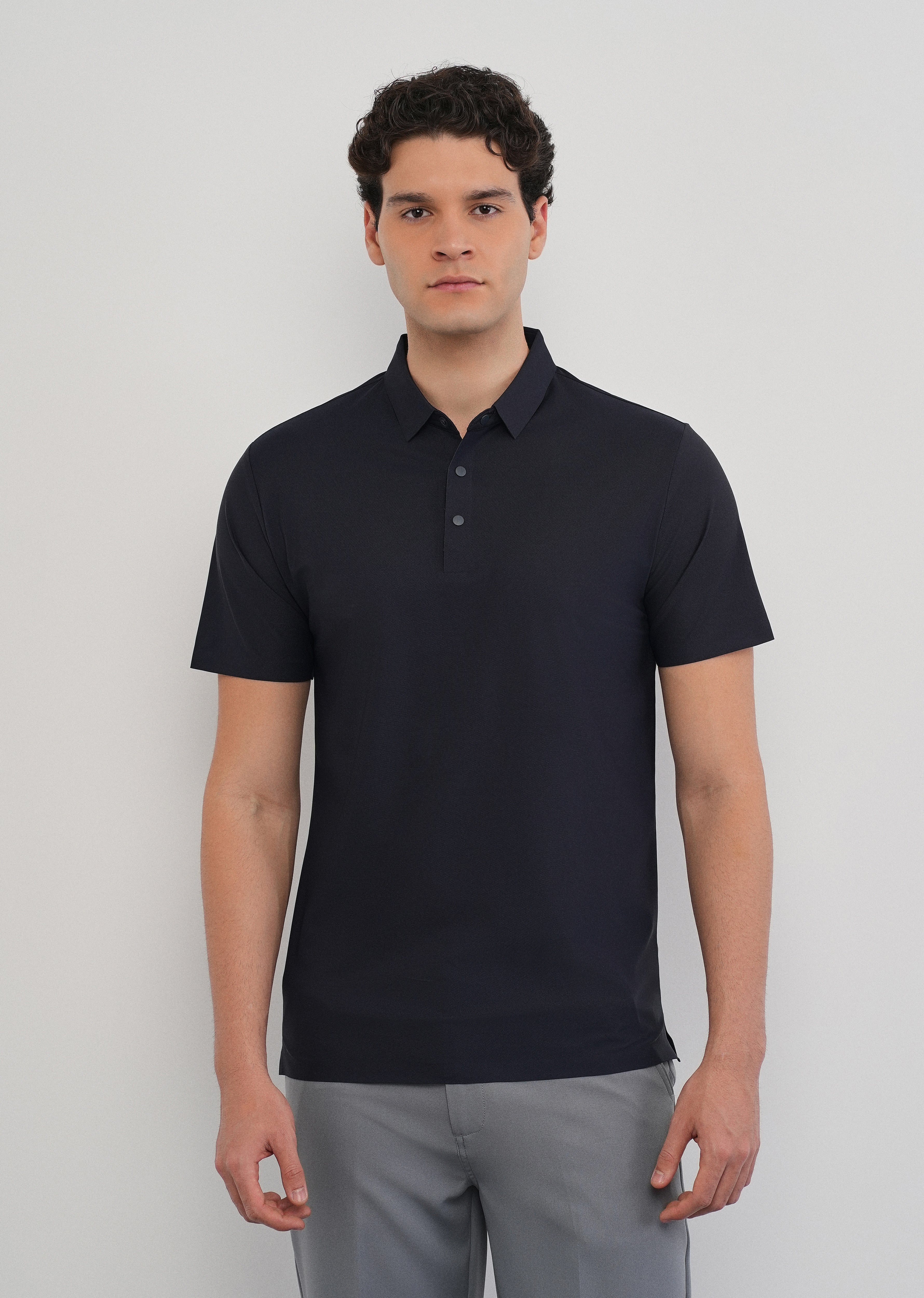 Navy Blue Stitchless Polo Collar T-Shirt
