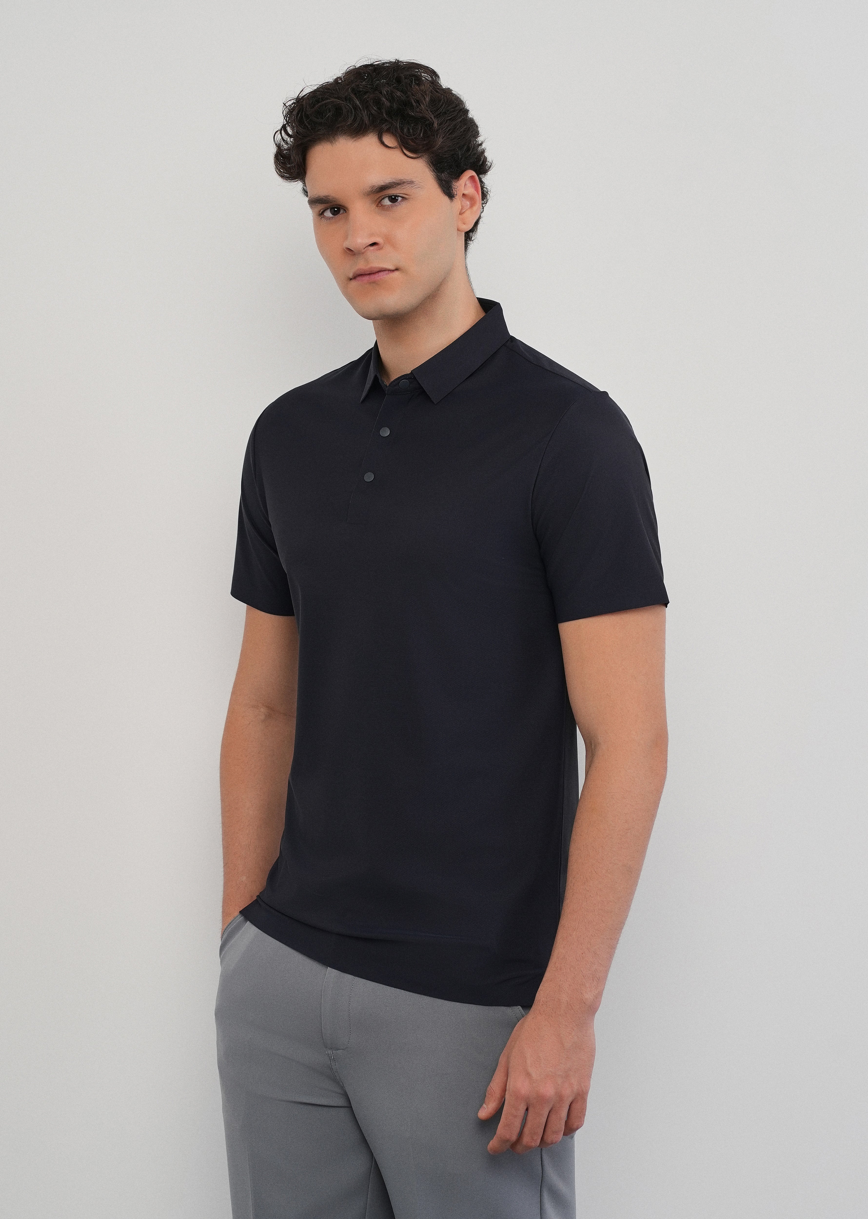 Navy Blue Stitchless Polo Collar T-Shirt