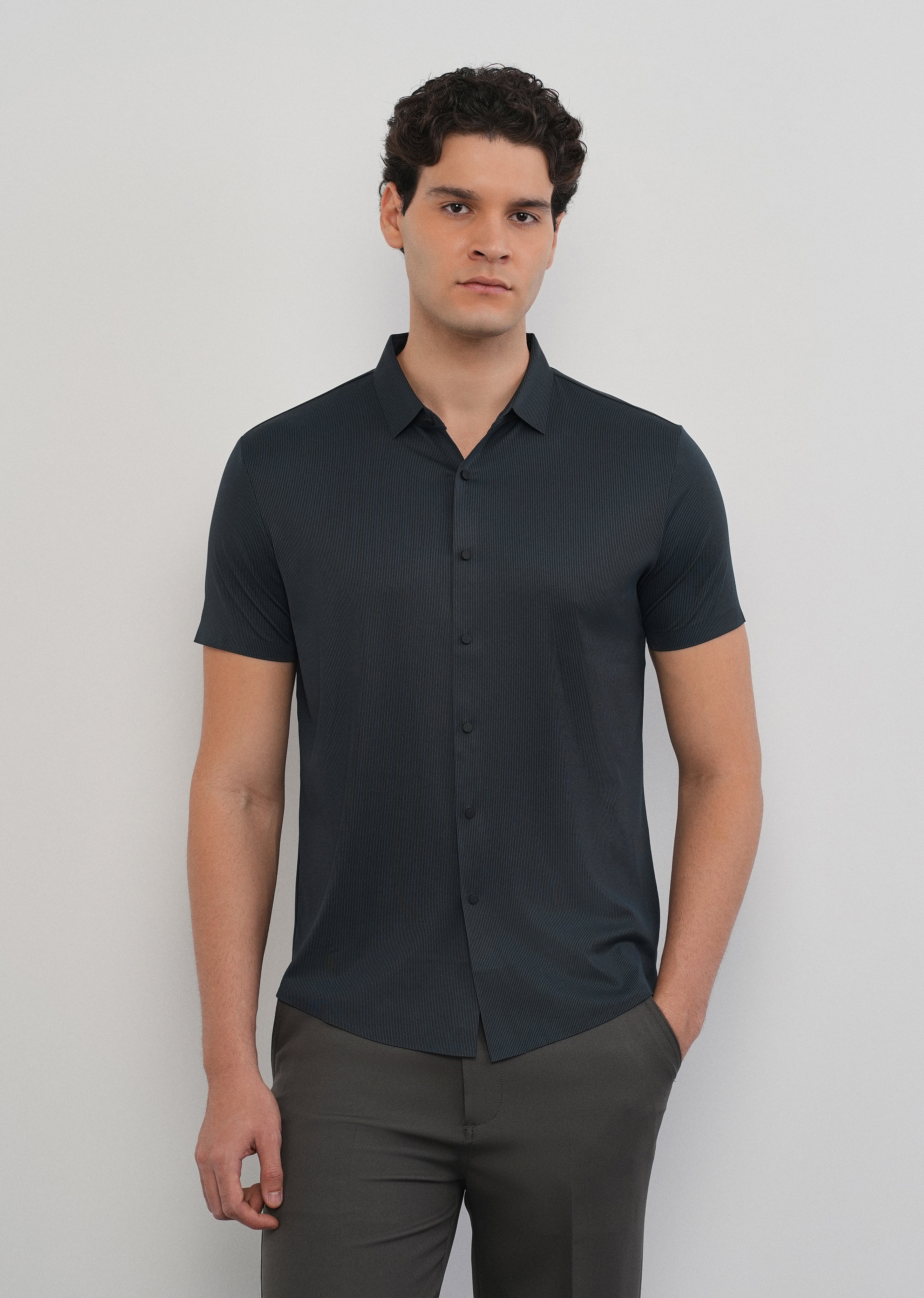 Navy Blue Stitchless Stripe Shirt