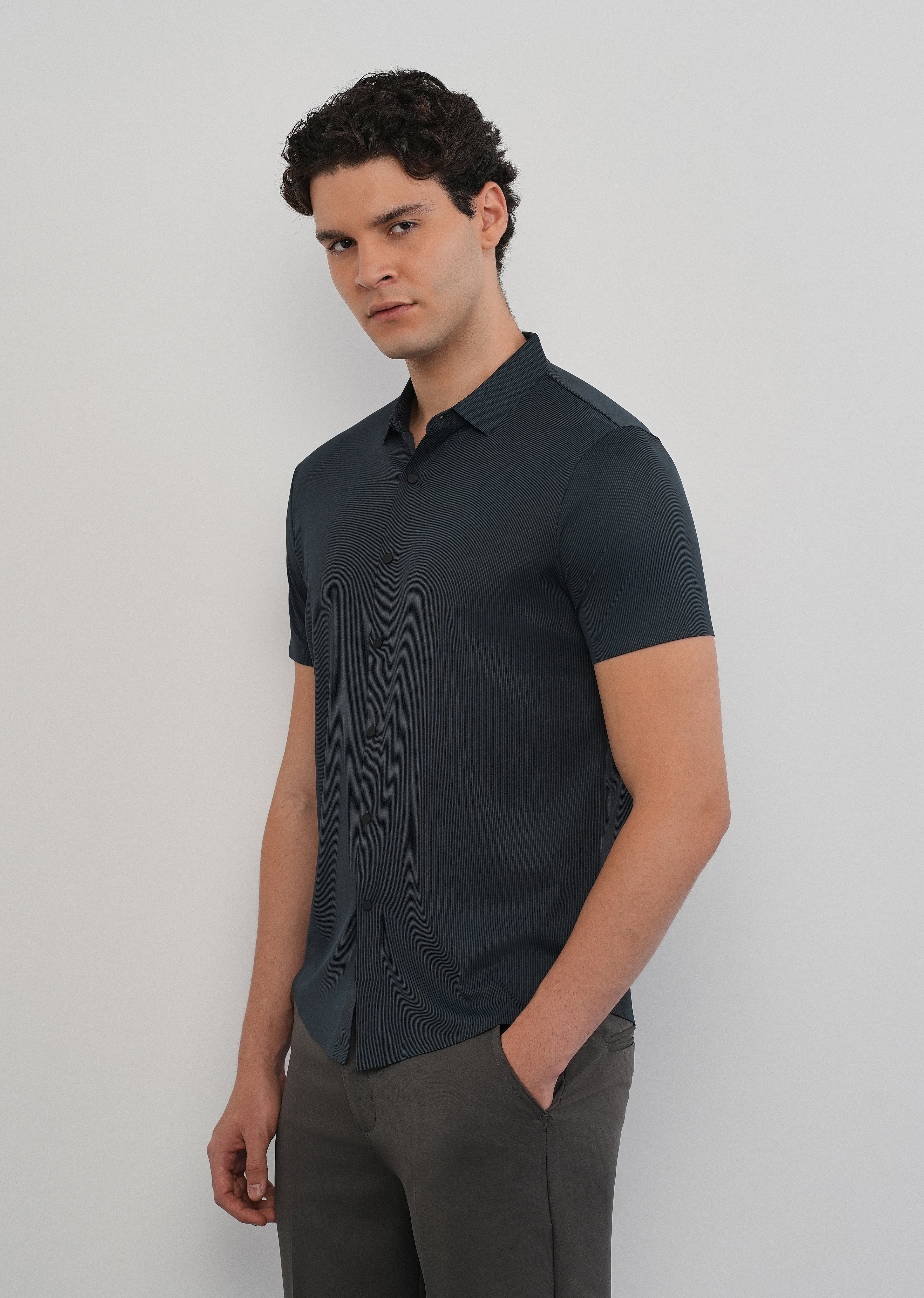 Navy Blue Stitchless Stripe Shirt