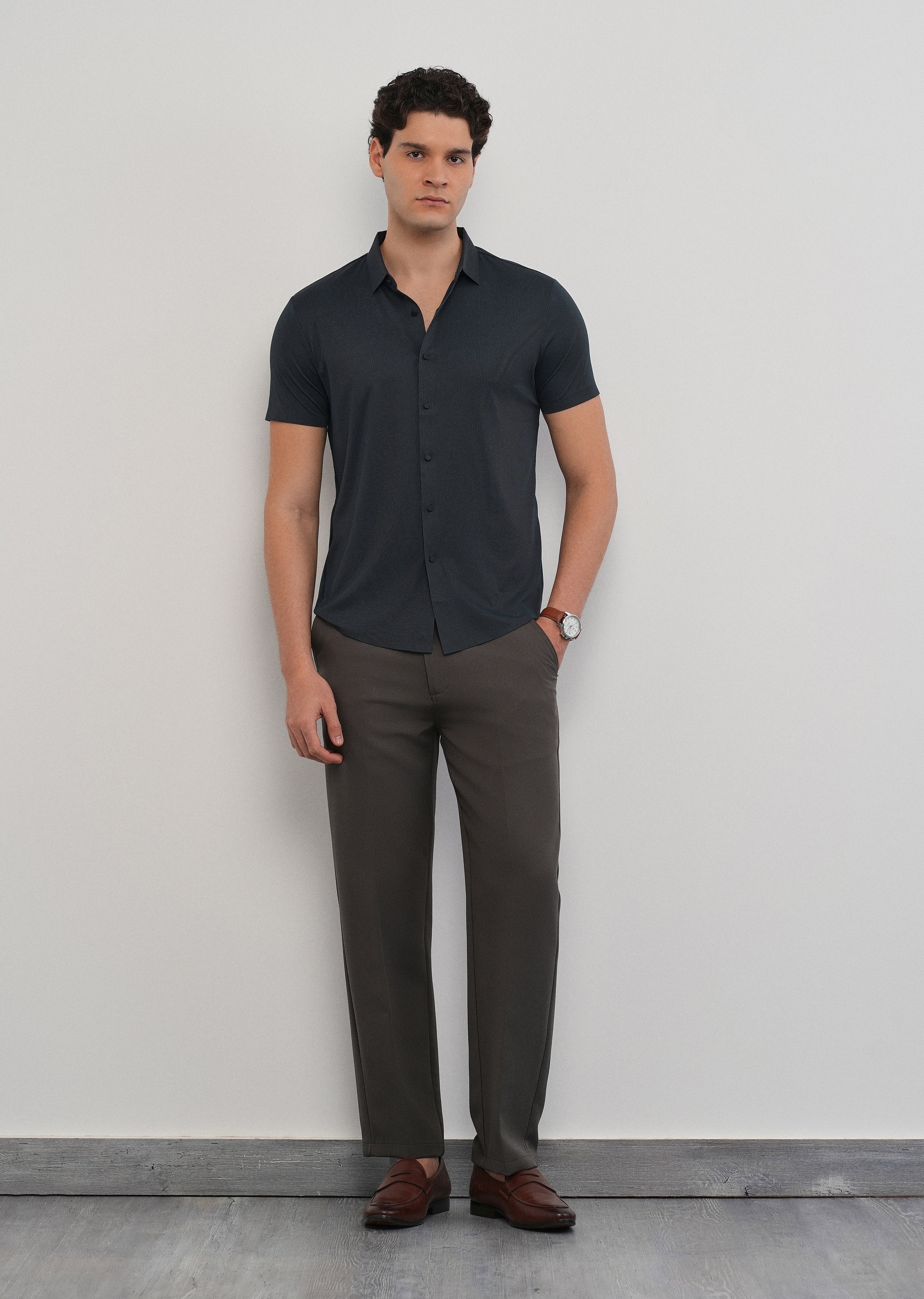 Navy Blue Stitchless Stripe Shirt