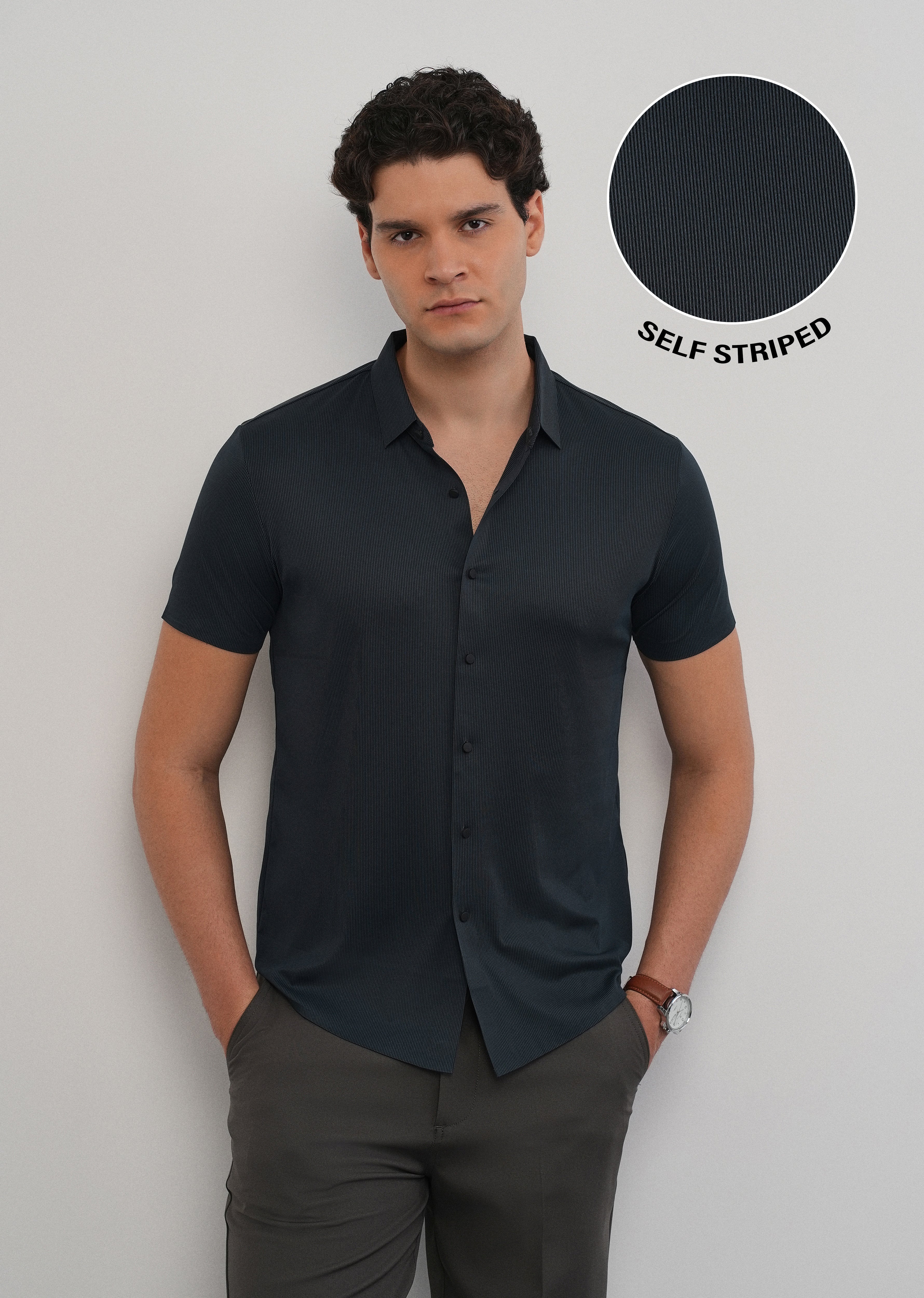 Navy Blue Stitchless Stripe Shirt