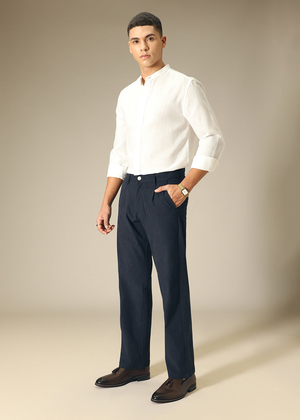 Navy Blue Textured Corduroy Pant