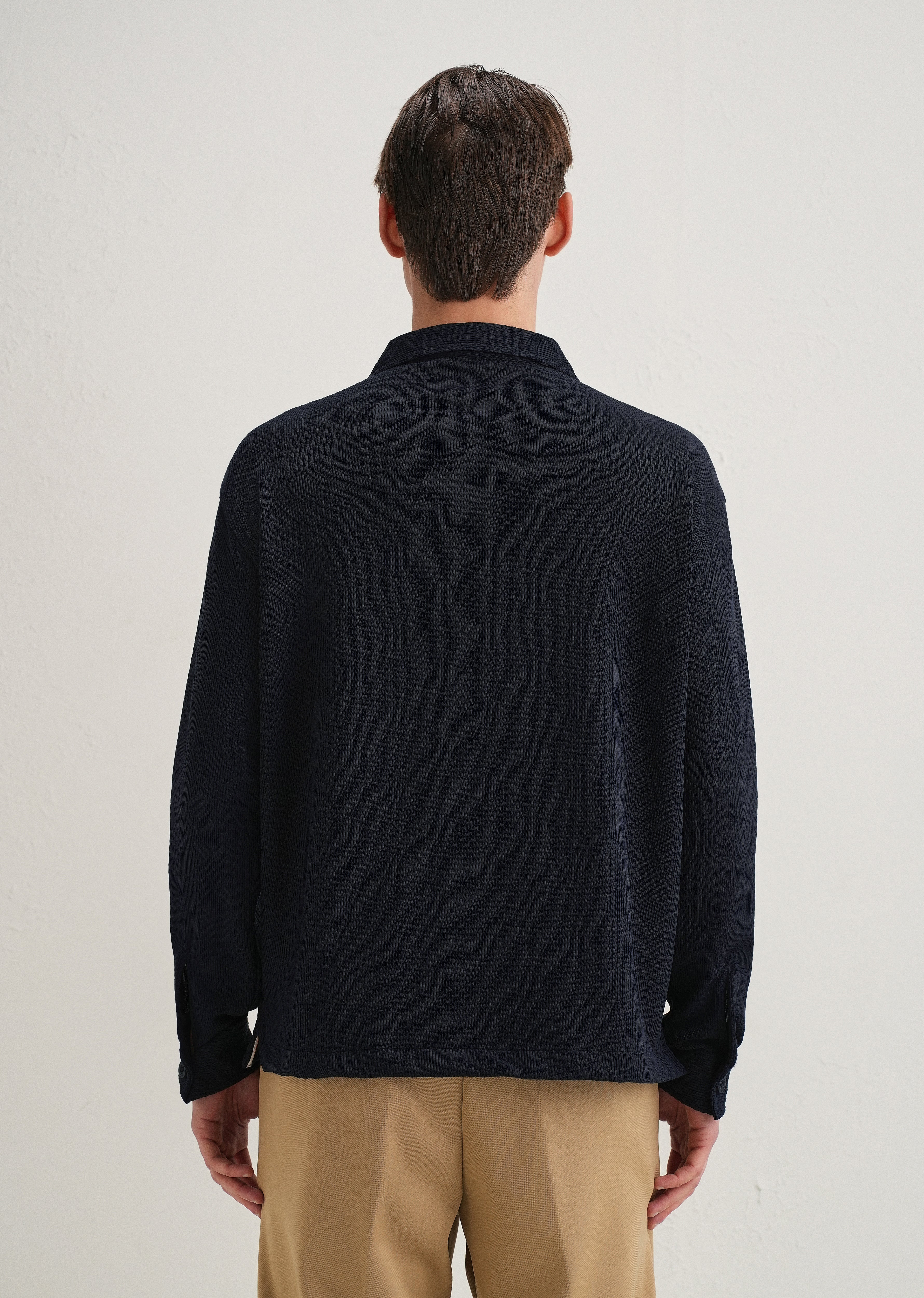 Navy Blue Textured Knit Shacket