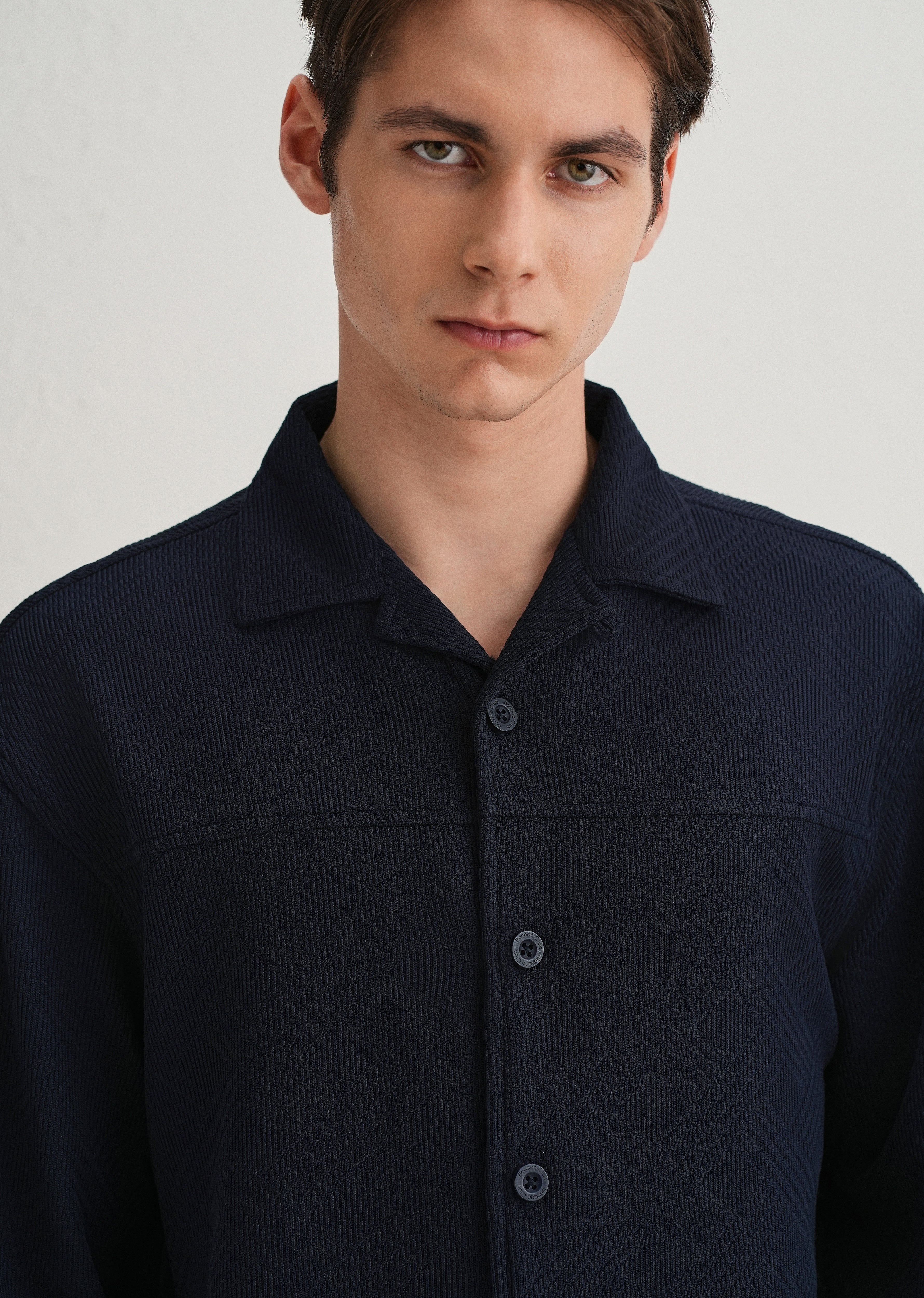 Navy Blue Textured Knit Shacket