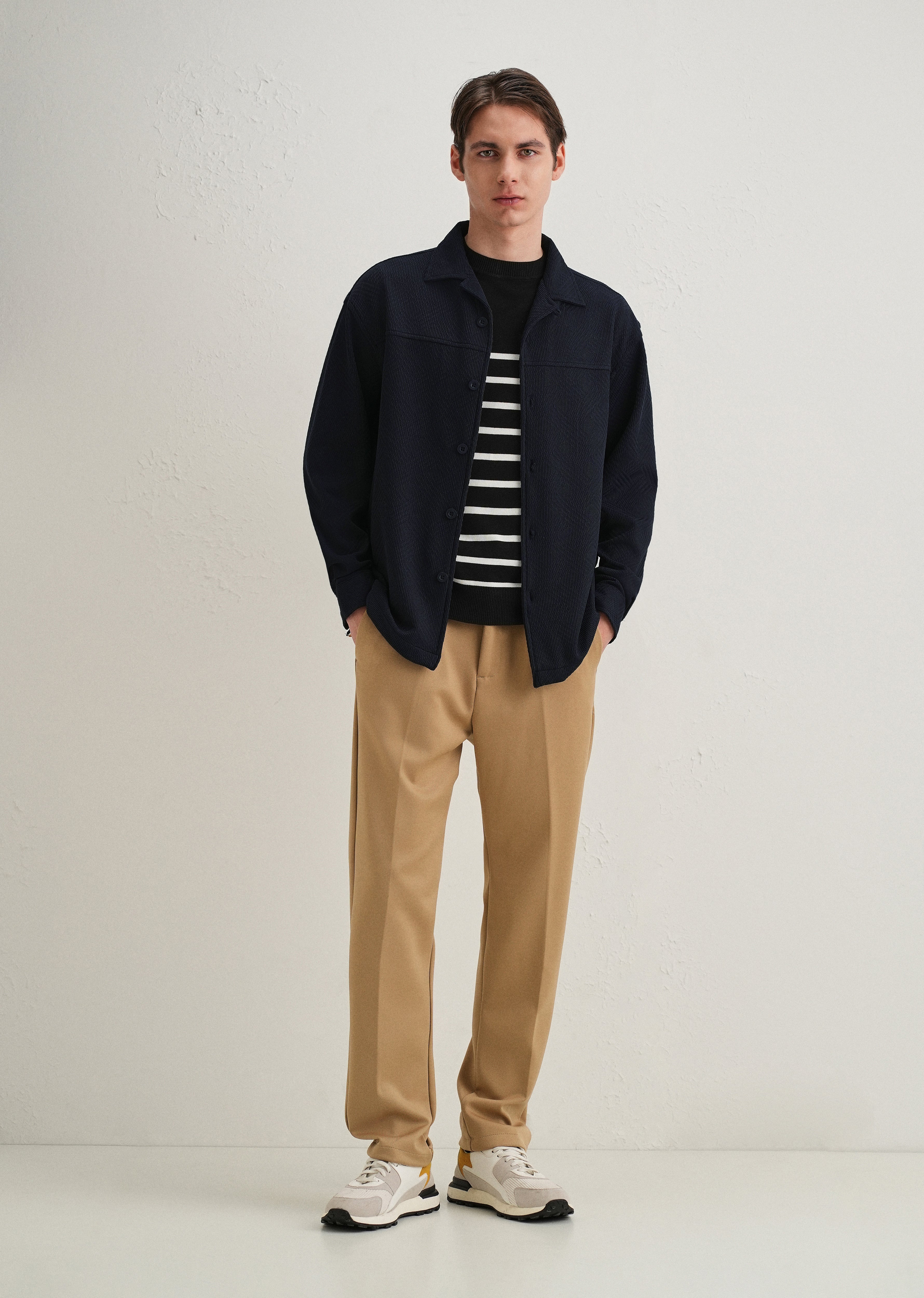 Navy Blue Textured Knit Shacket