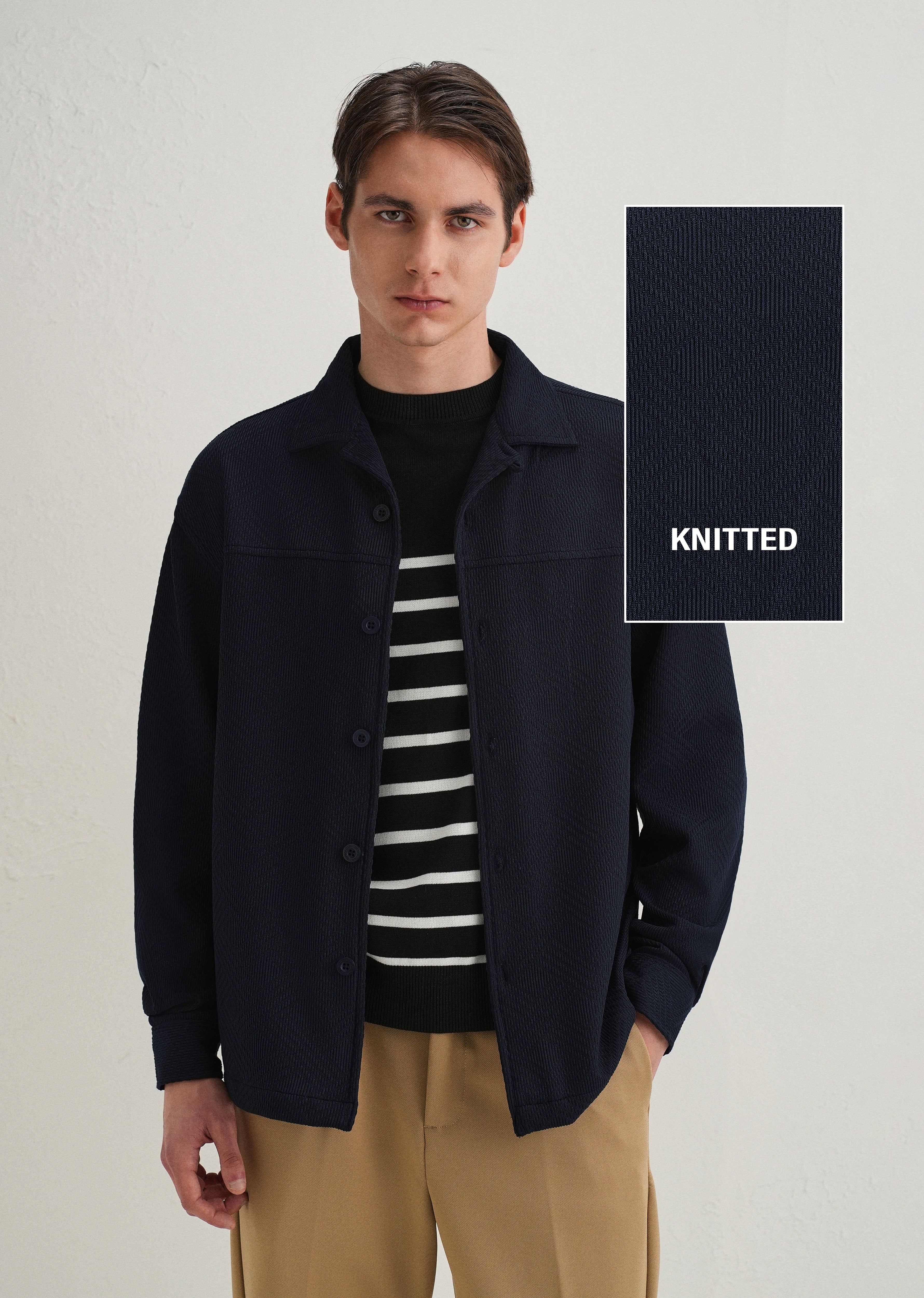Navy Blue Textured Knit Shacket