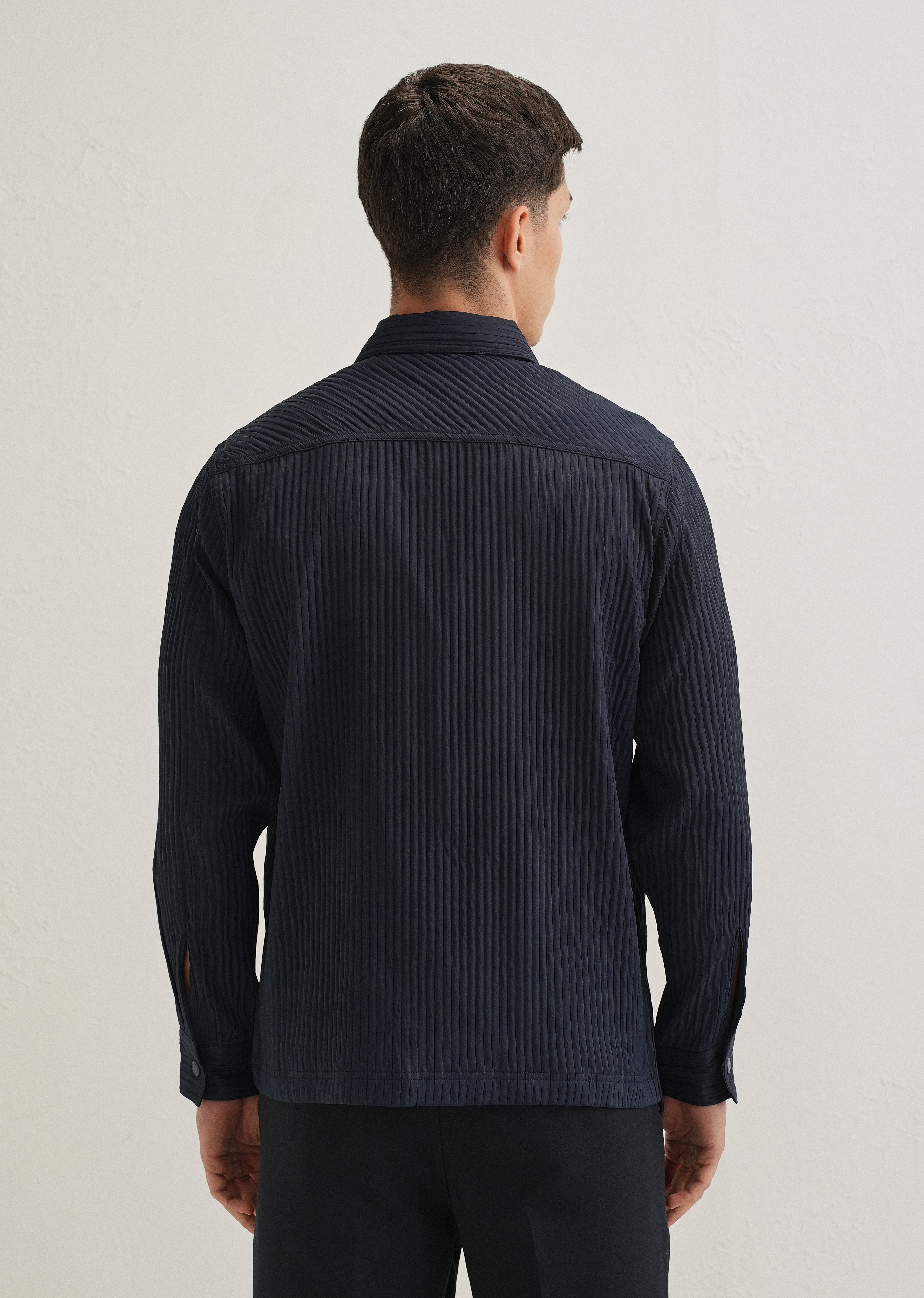 Navy Blue Textured Utility Shacket