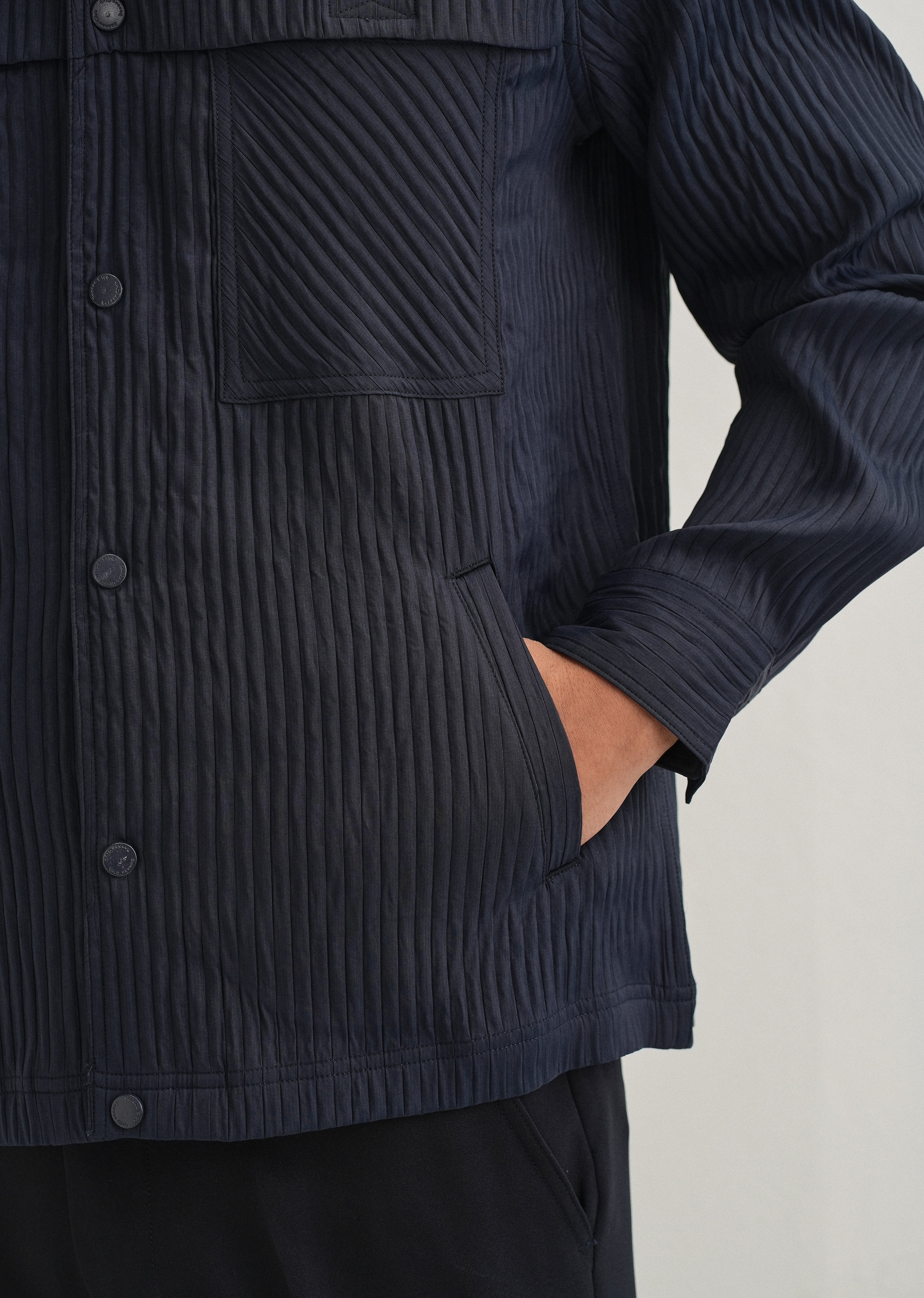 Navy Blue Textured Utility Shacket