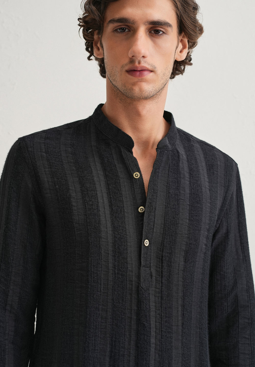 Navy Blue Textured Vertical Stripe Kurta