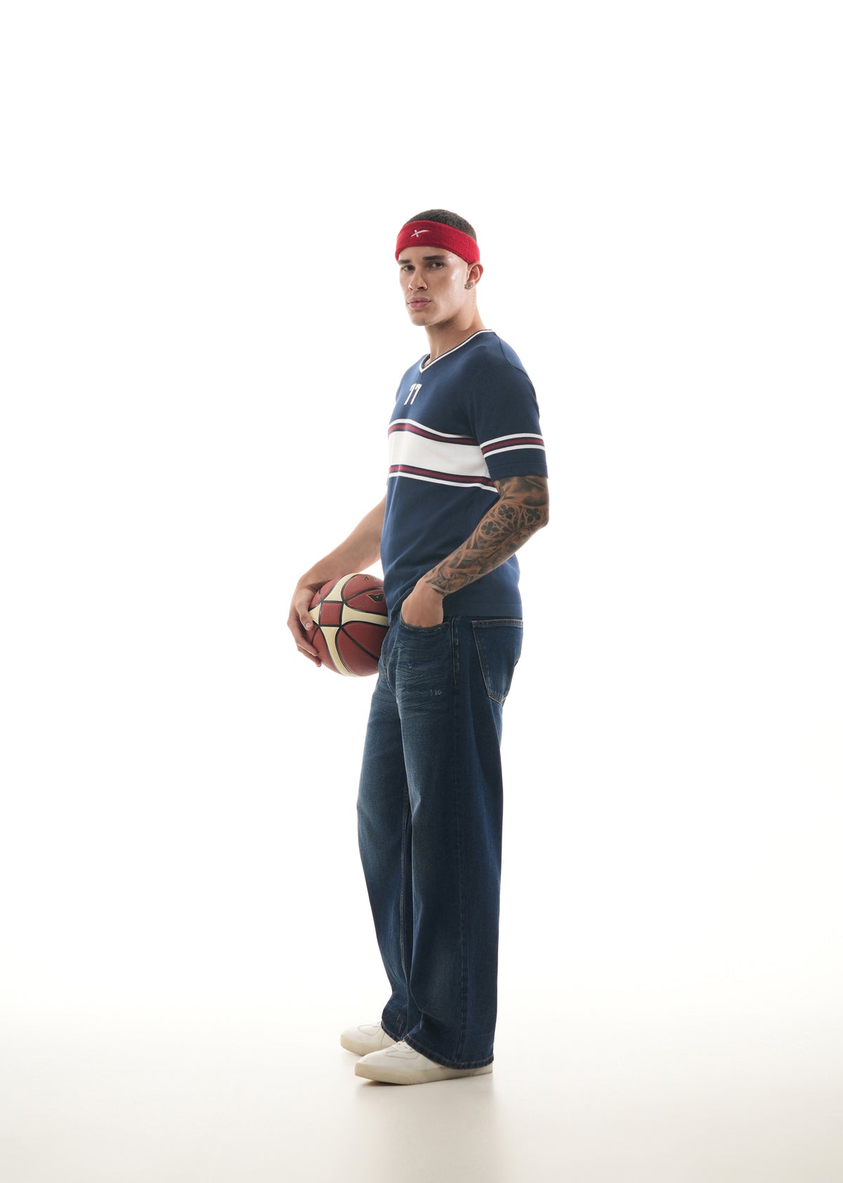 Navy Blue Varsity Jacquard Knit T-shirt