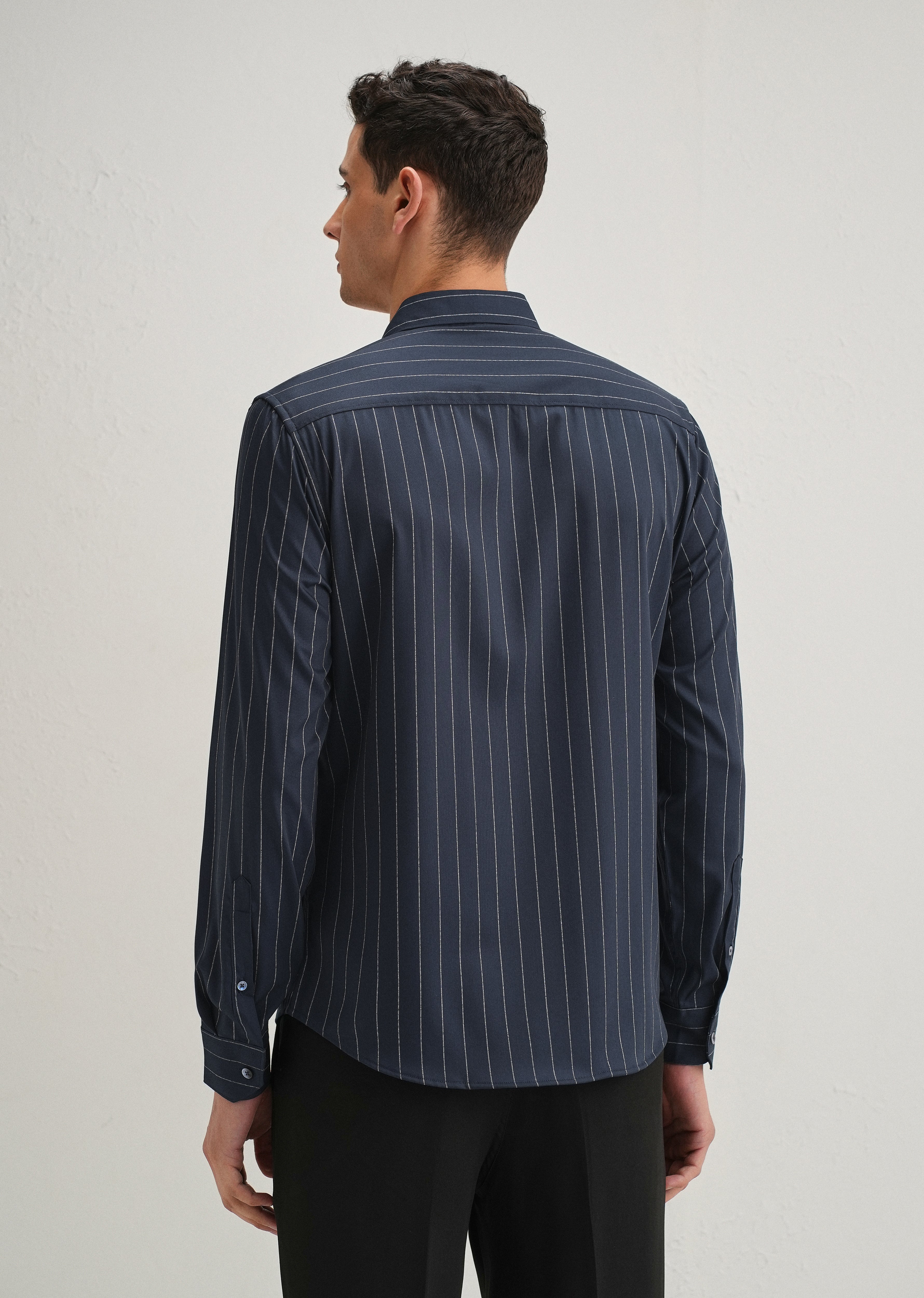 Navy Blue Vertical Stripe Shirt