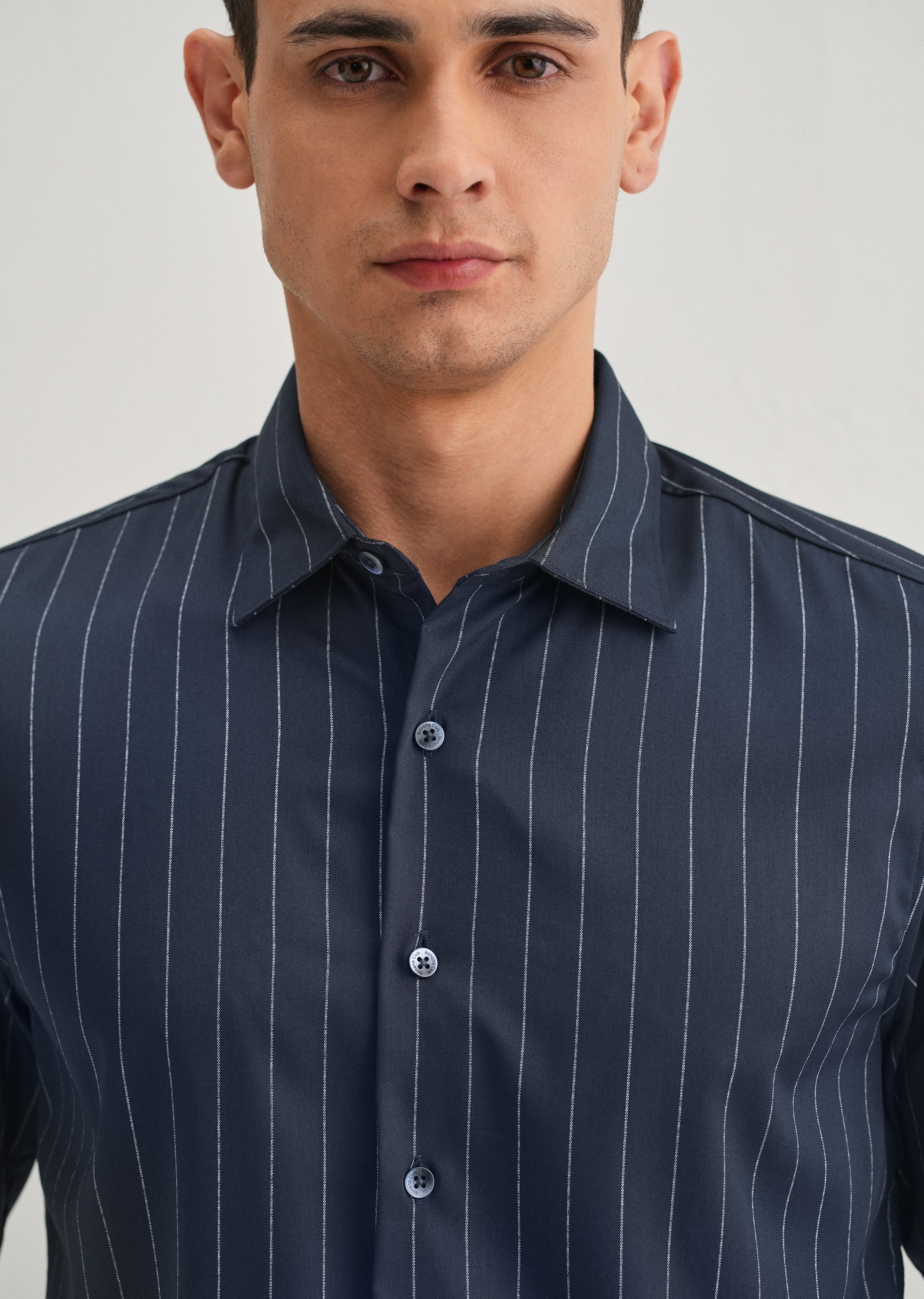 Navy Blue Vertical Stripe Shirt