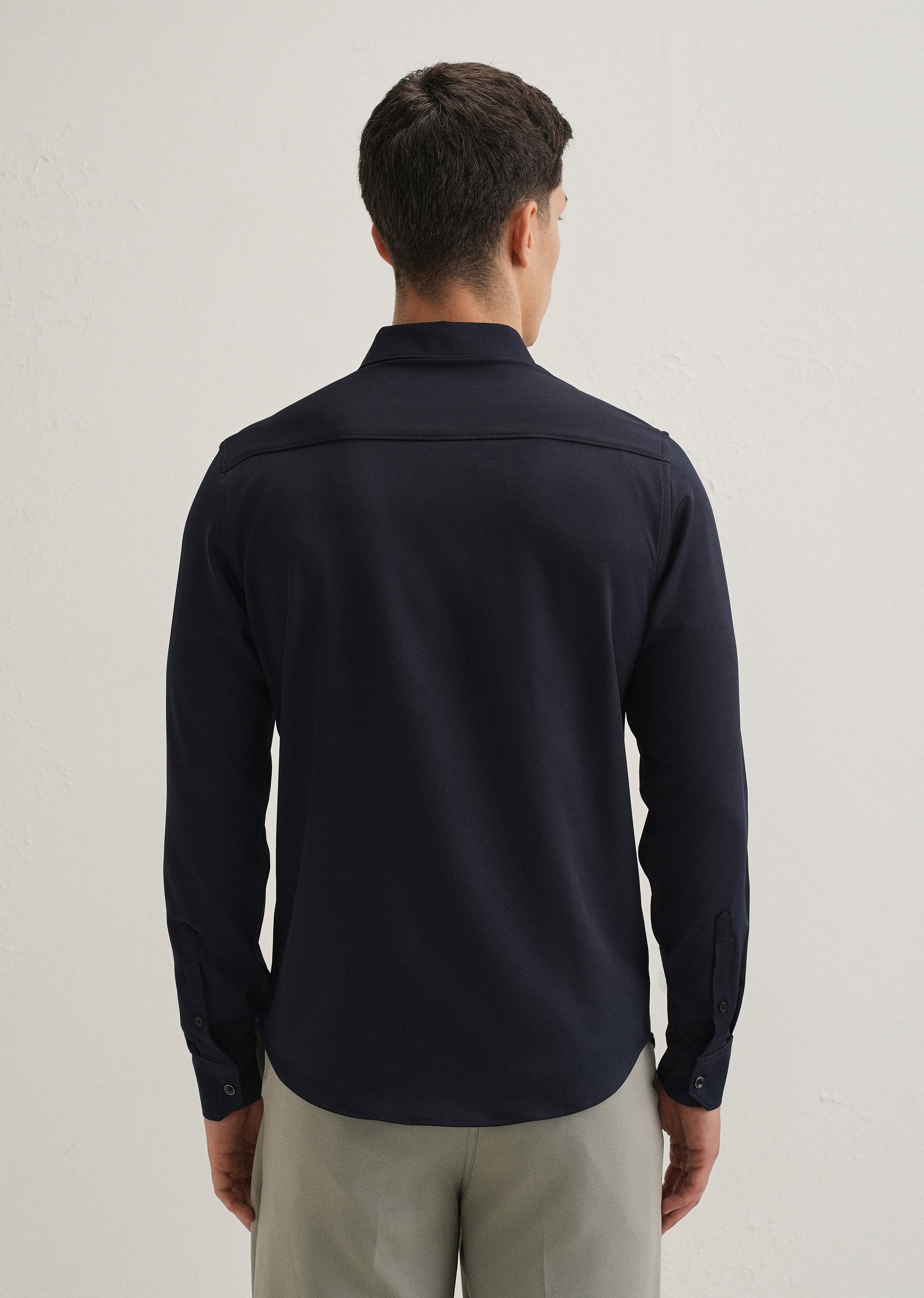 Navy Blue Wrinkle Free Stitchless Placket Shirt