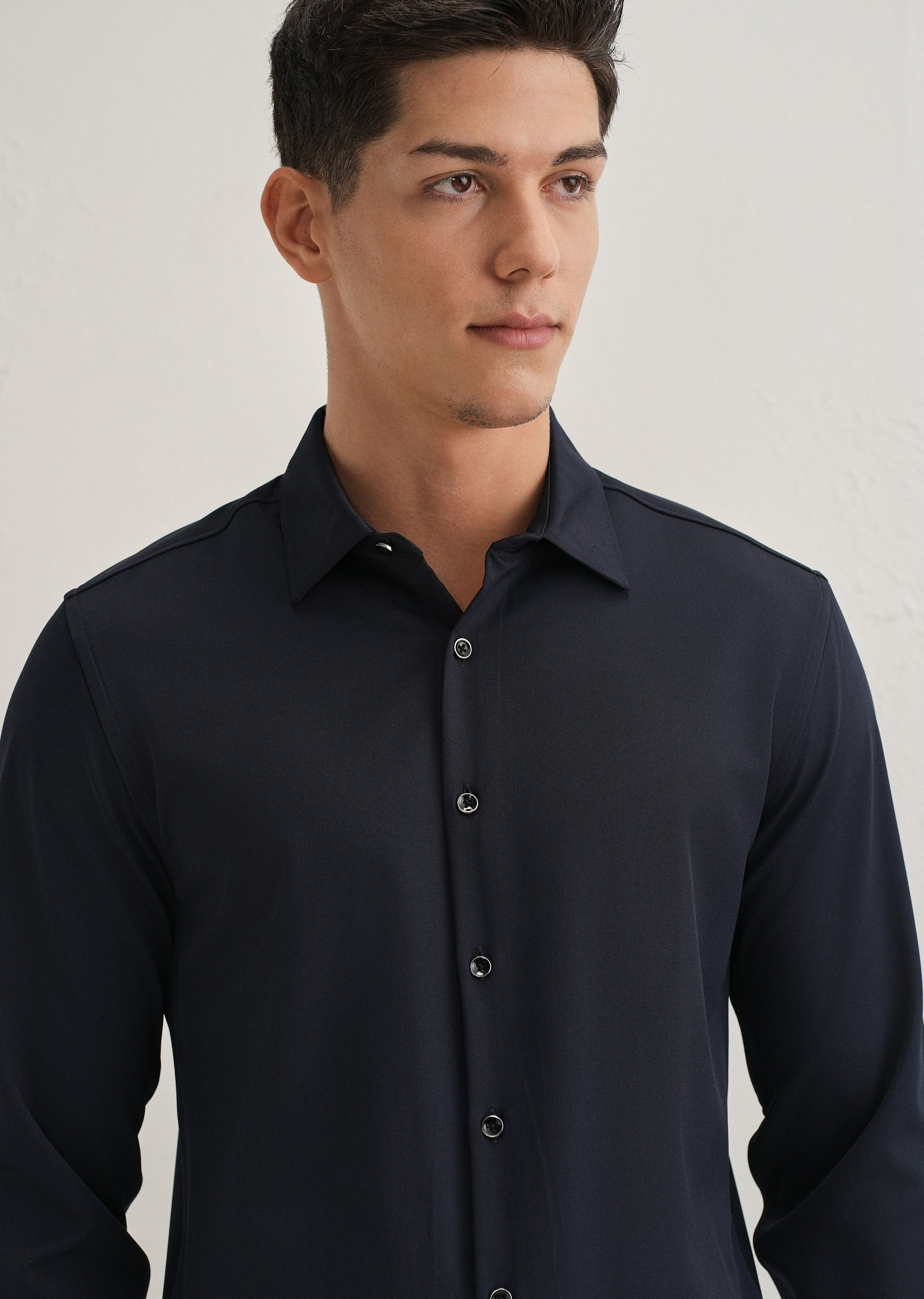 Navy Blue Wrinkle Free Stitchless Placket Shirt
