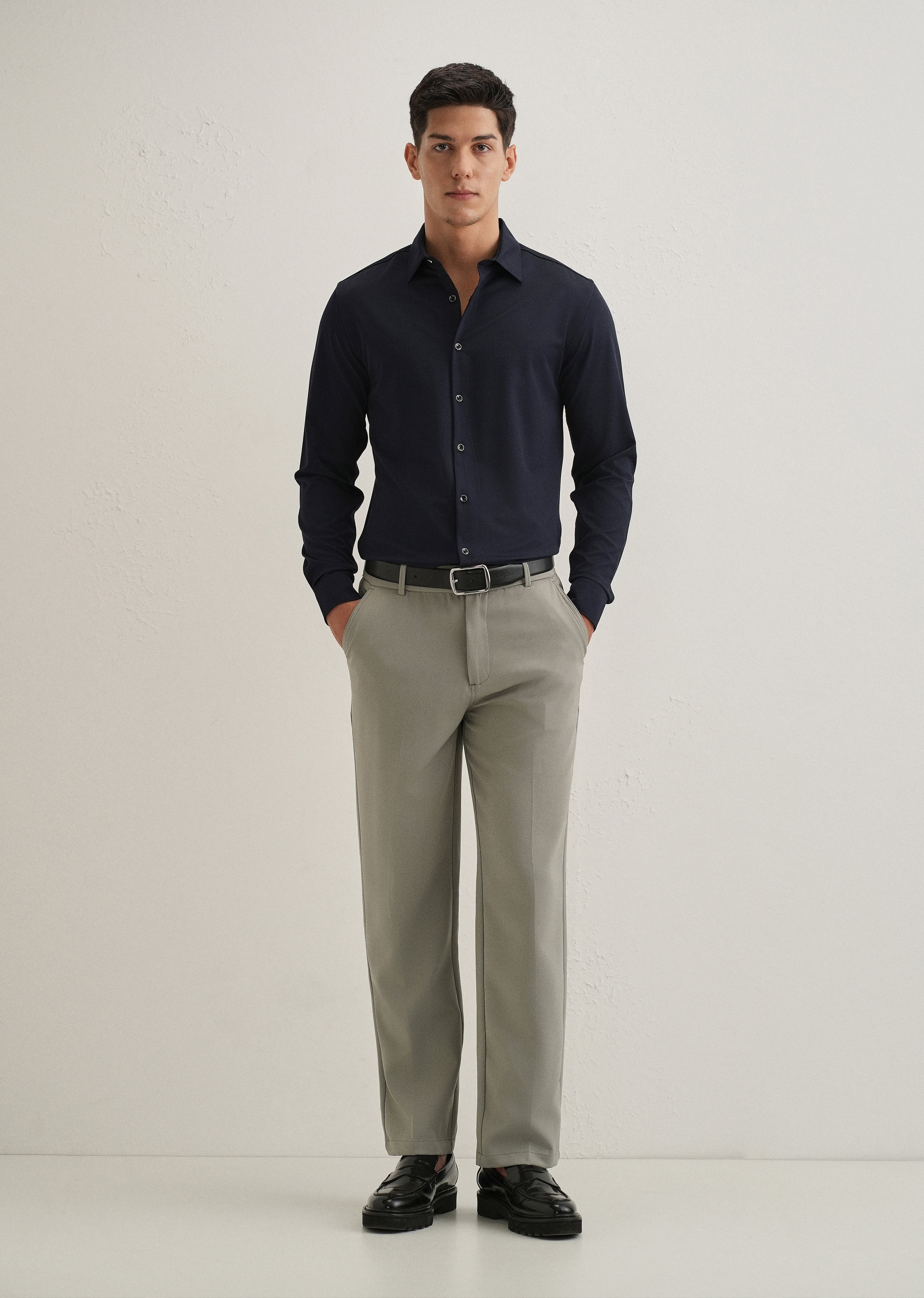 Navy Blue Wrinkle Free Stitchless Placket Shirt