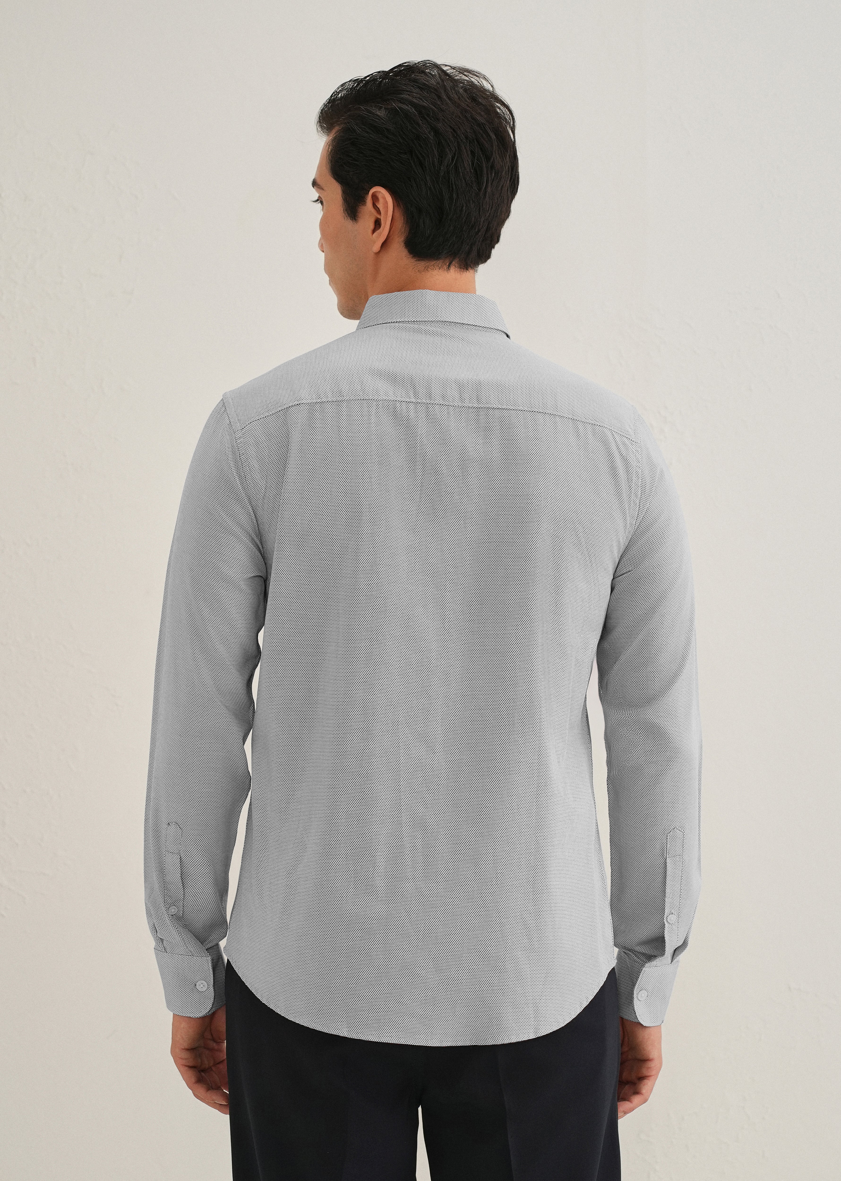 Navy Blue Micro-Dobby Cotton Shirt