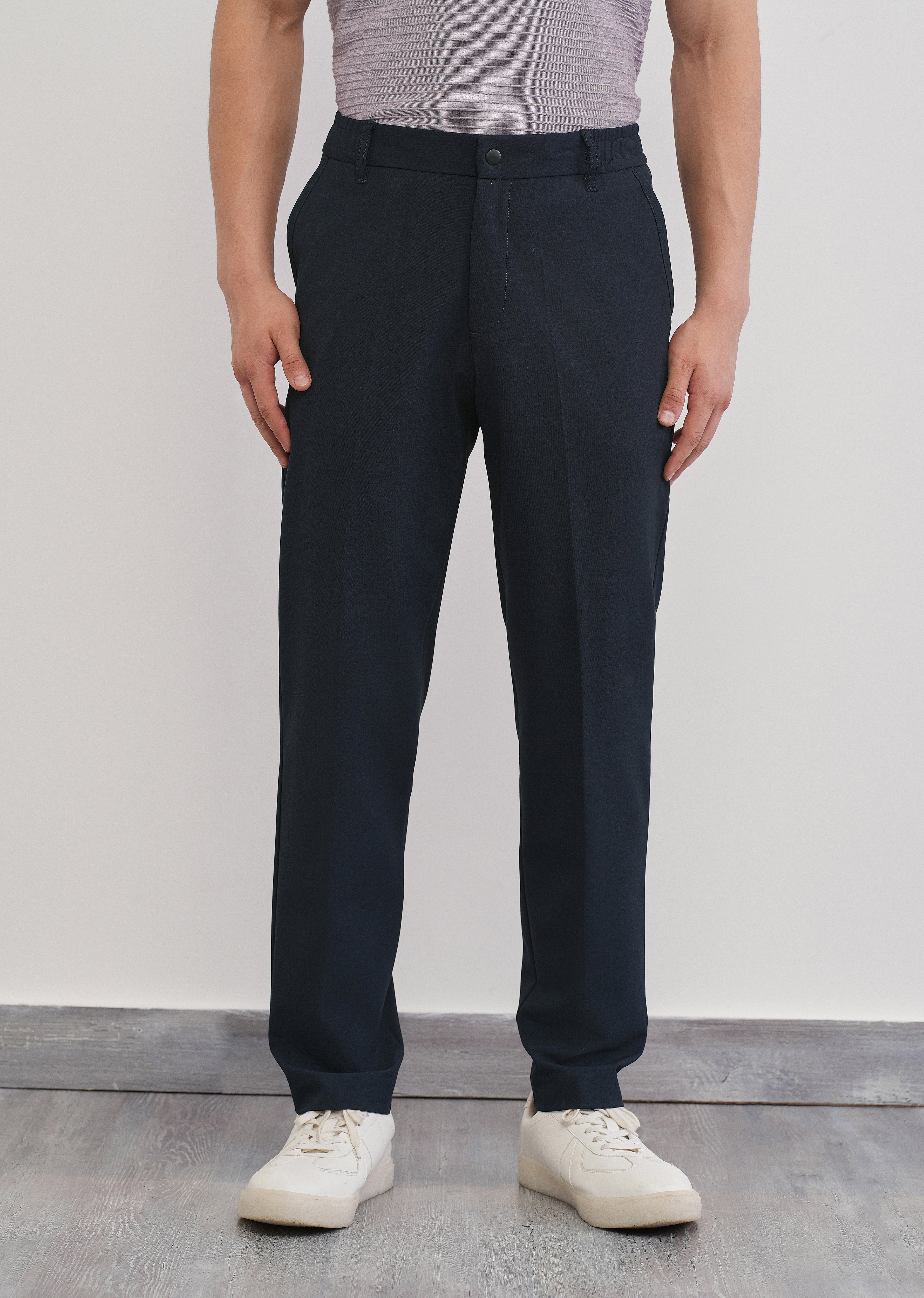 Navy Semi-Elastic Slim Fit Trouser